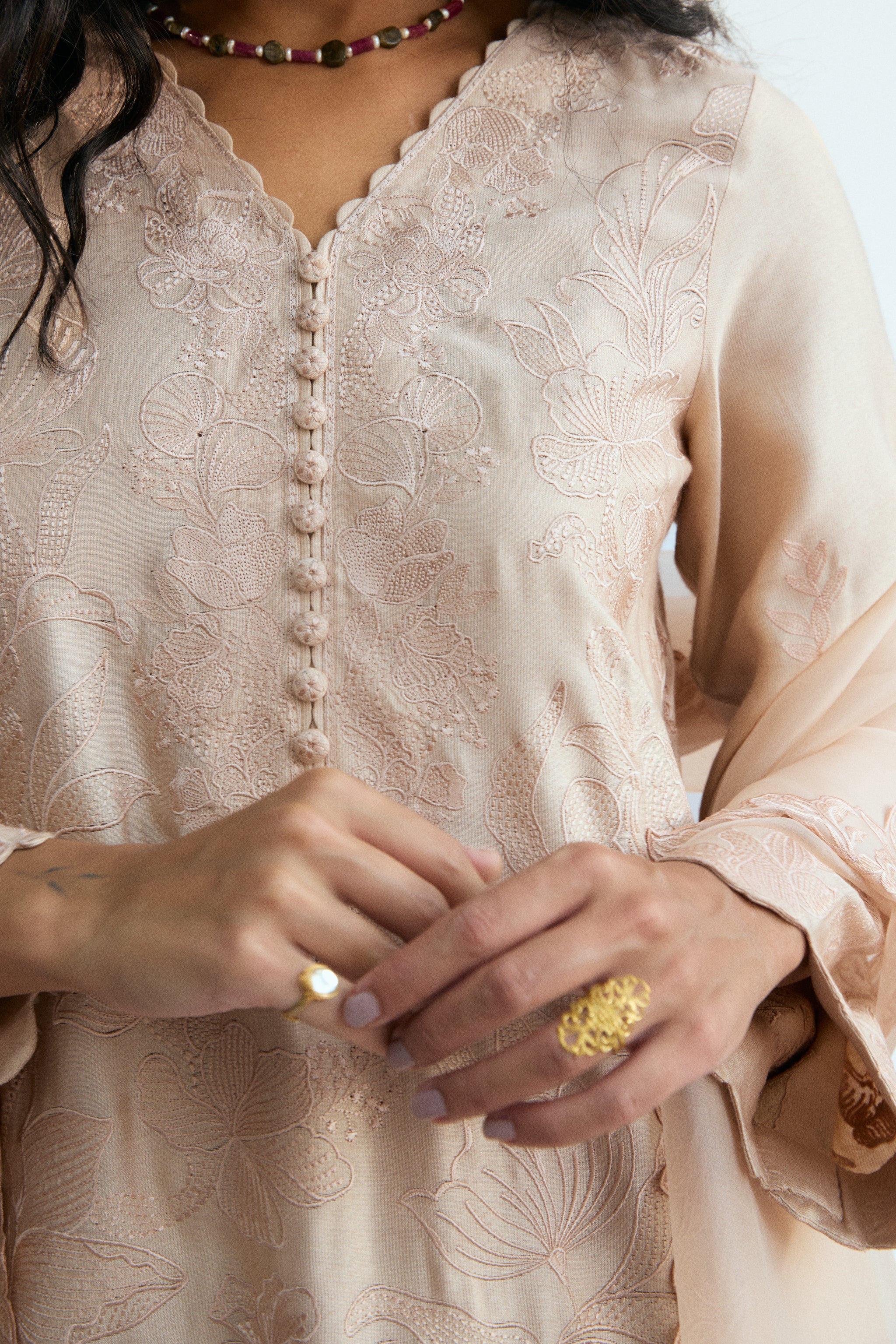 pakistani semi-formal silk wear pink/peach kameez, trousers, dupatta