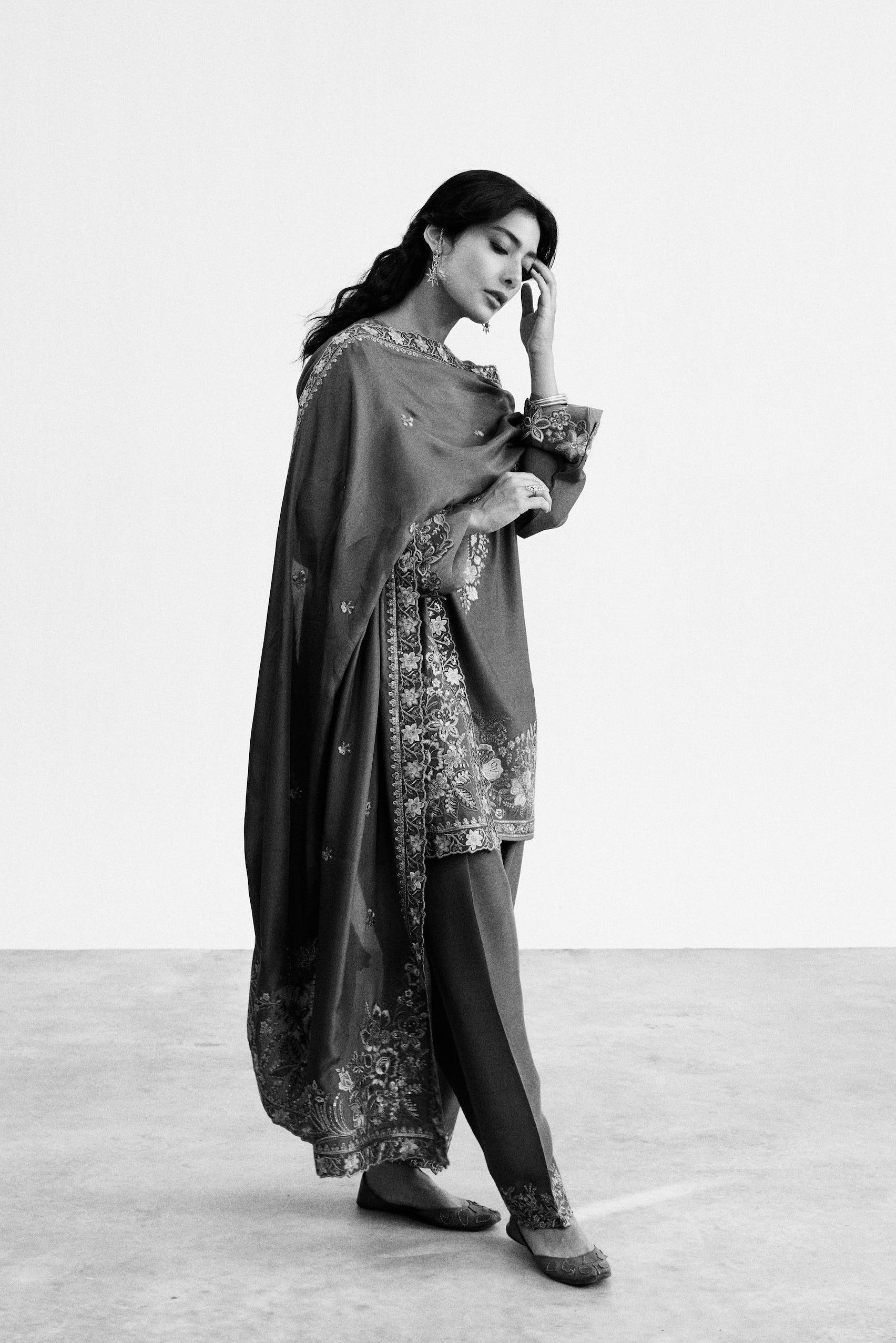 khaki three piece pakistani semi-formal wear