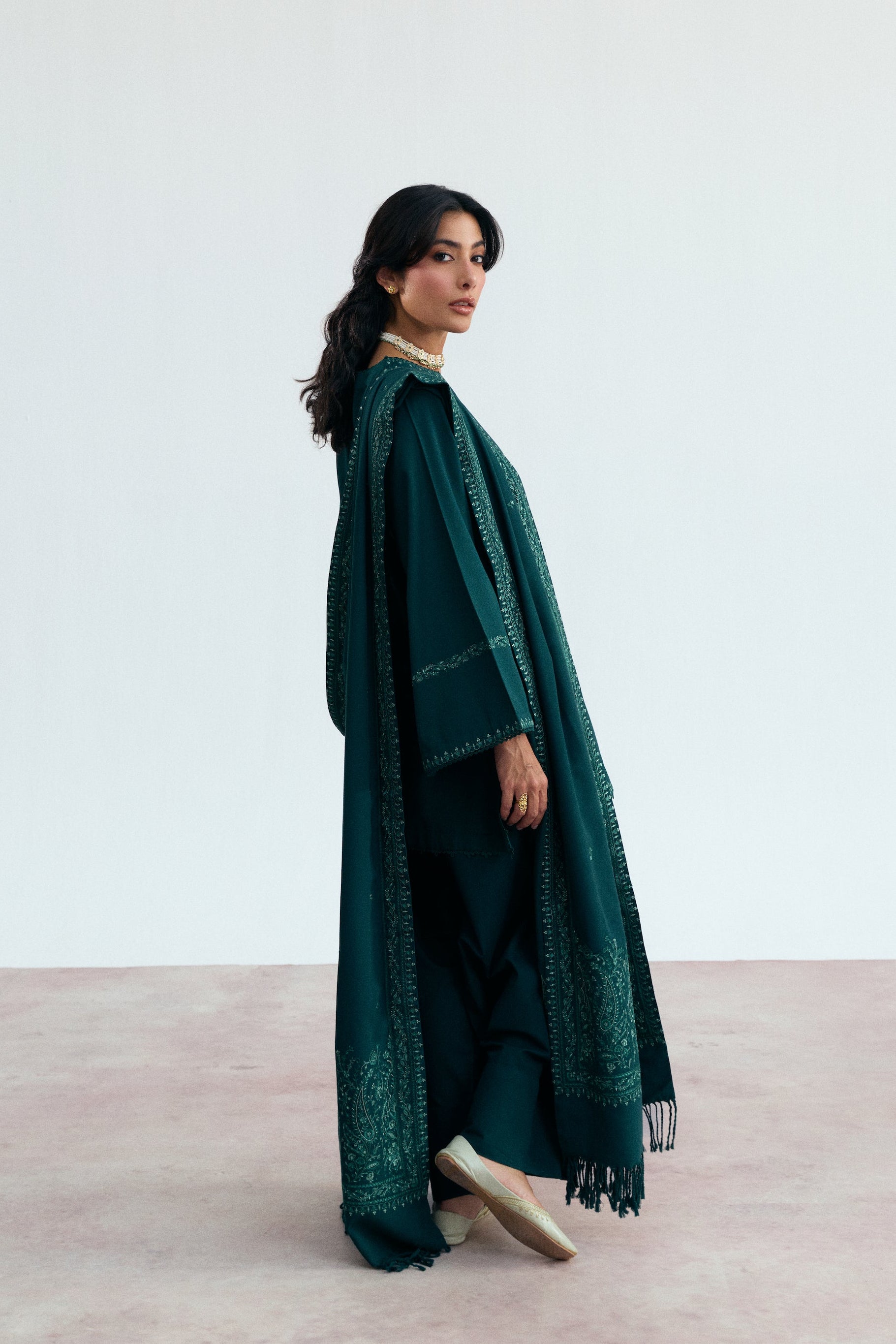 winter three piece pakistani set - khaddar winter collection