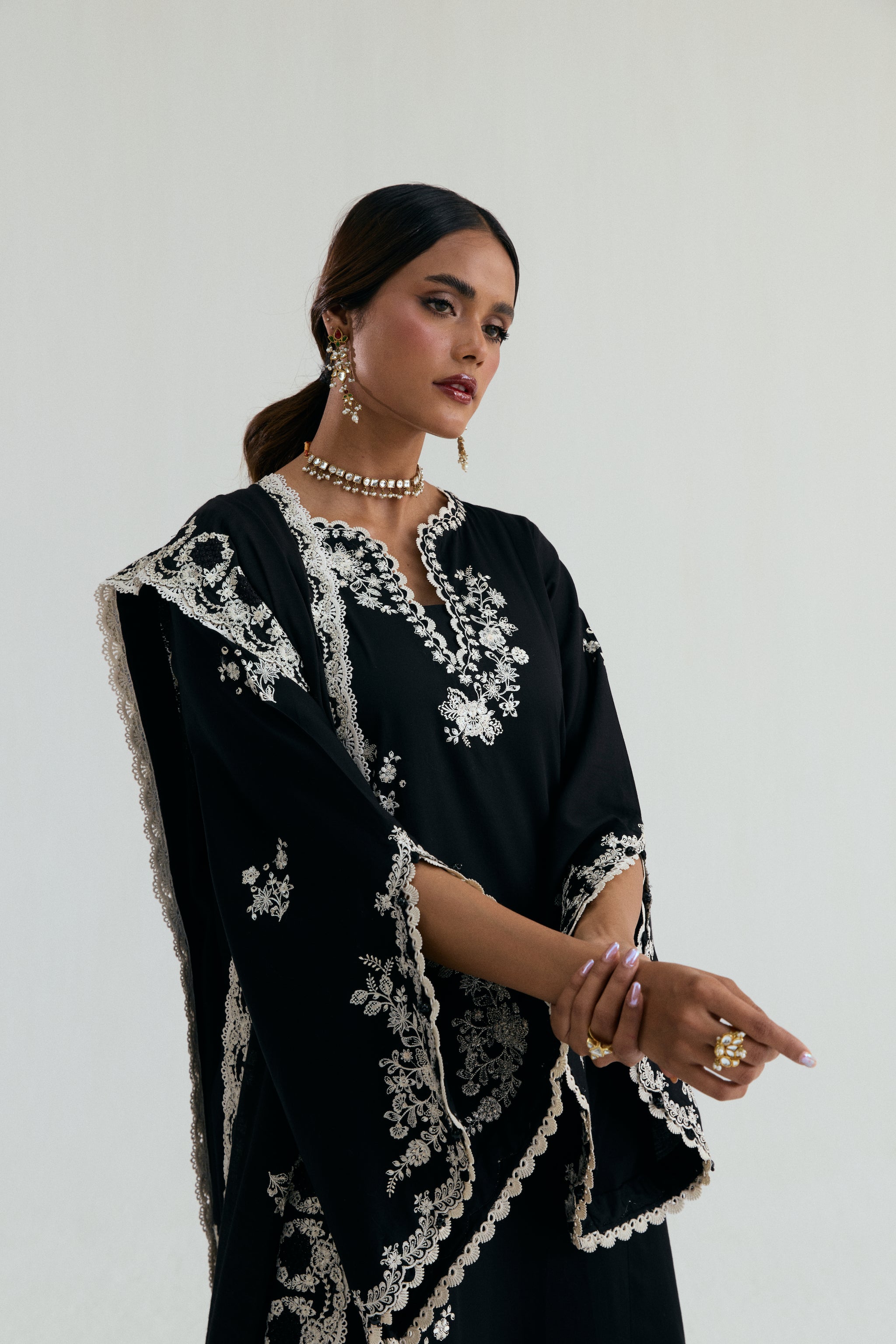 Two-tone ivory Pakistani casual outfit Ideal for Eid and evening occasions.