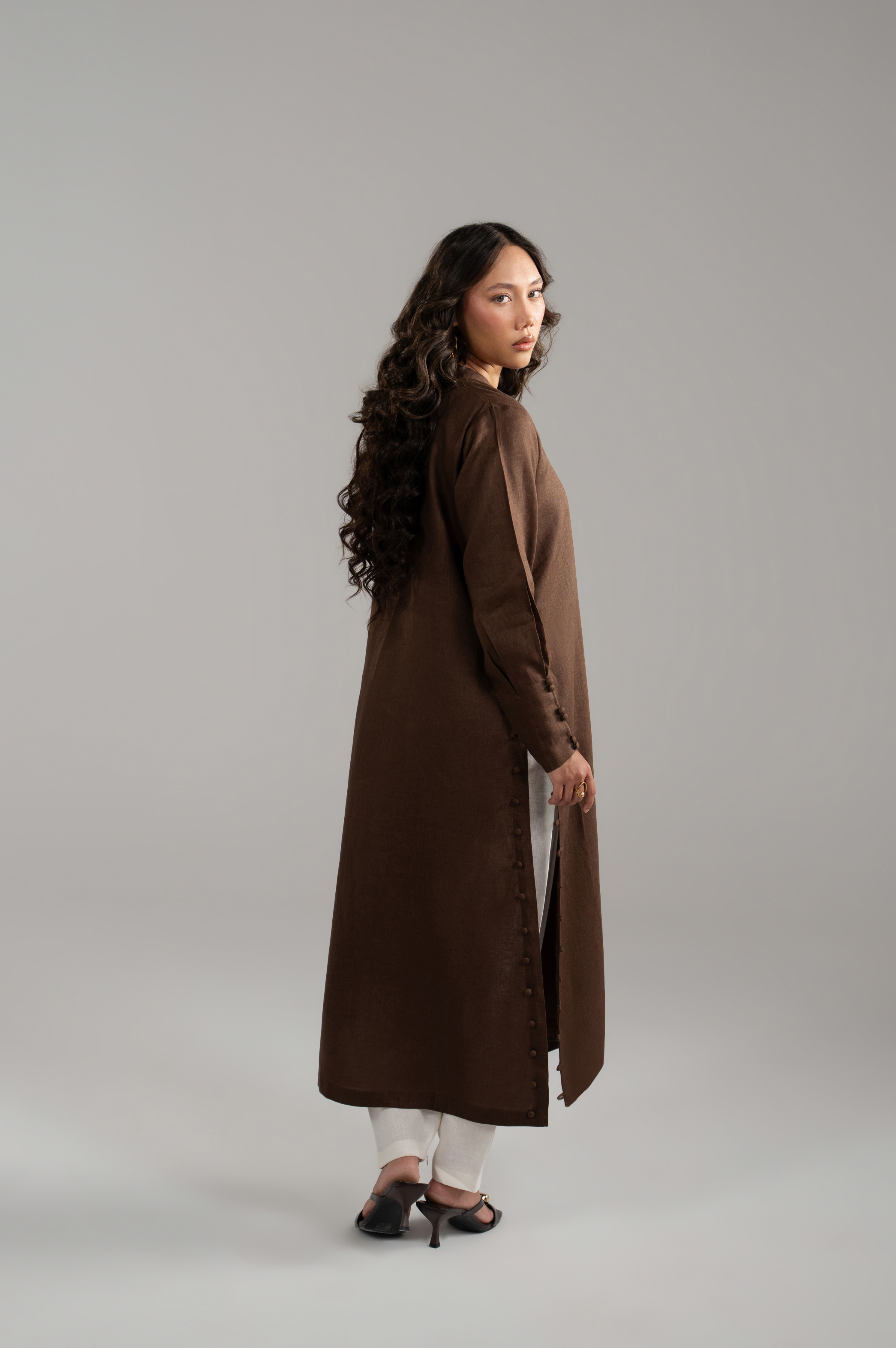 Brown Longline Button Detail Set
