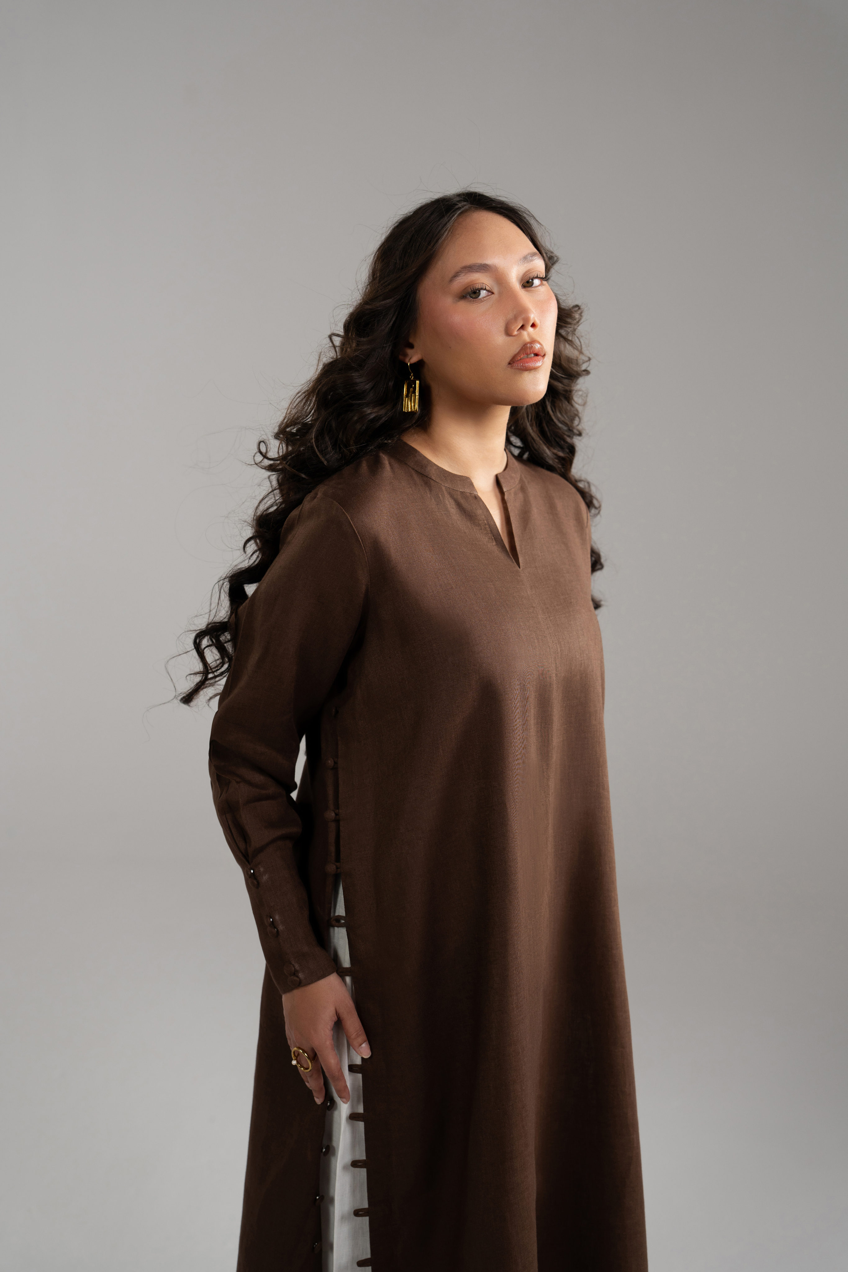 Brown Longline Button Detail Set