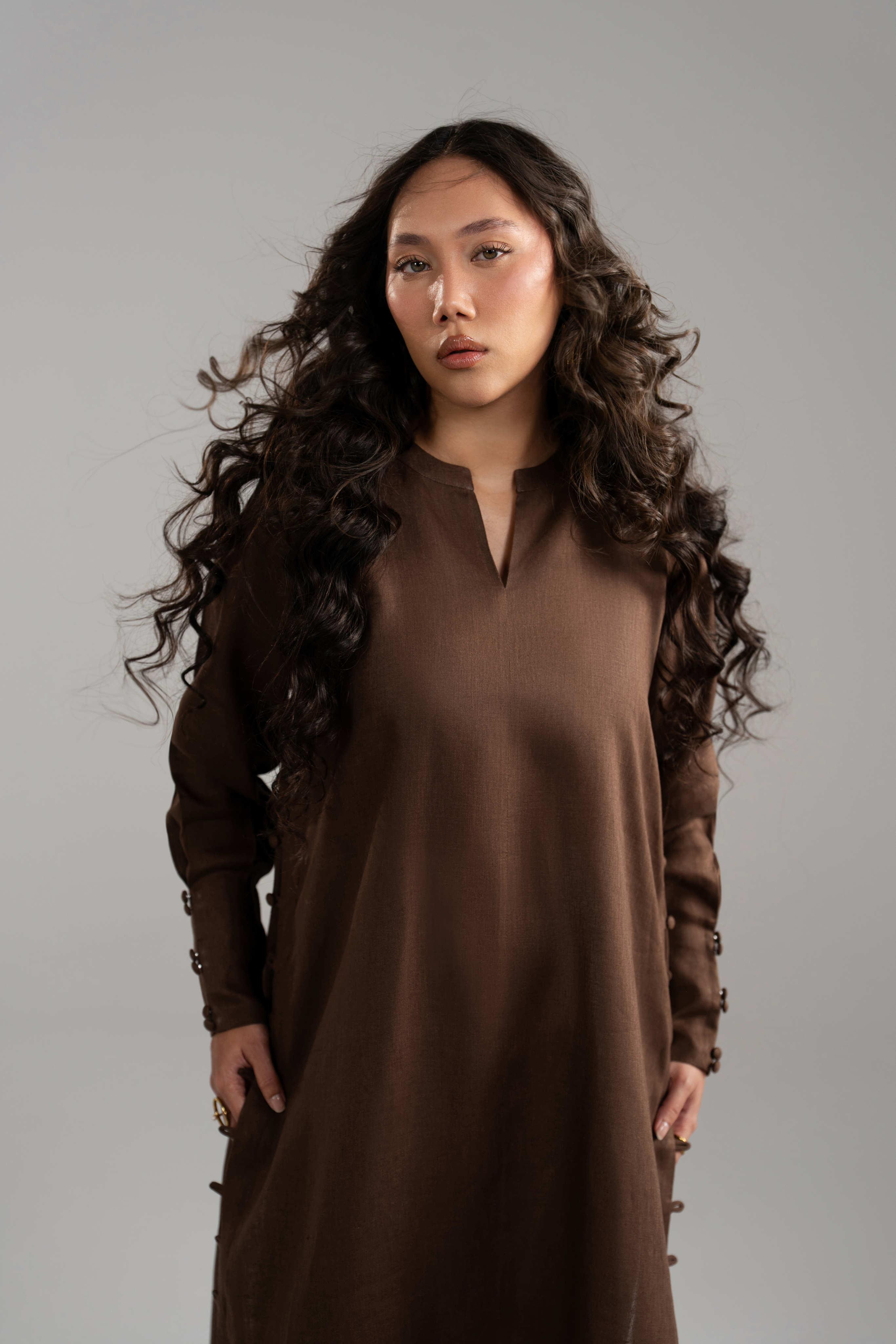 Brown Longline Button Detail Set