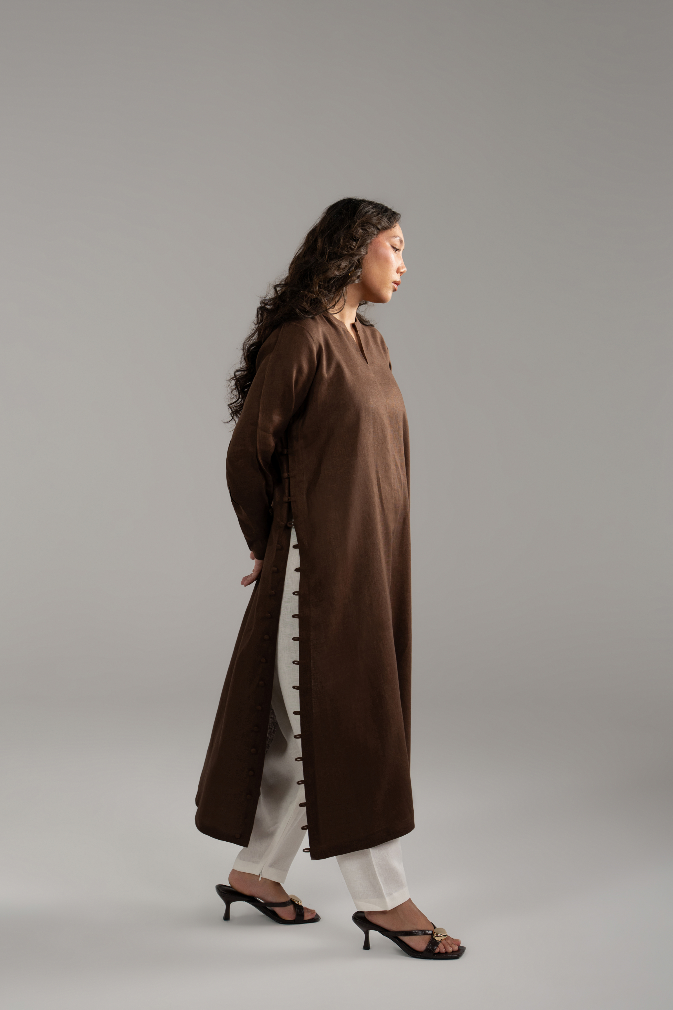 Brown Longline Button Detail Set