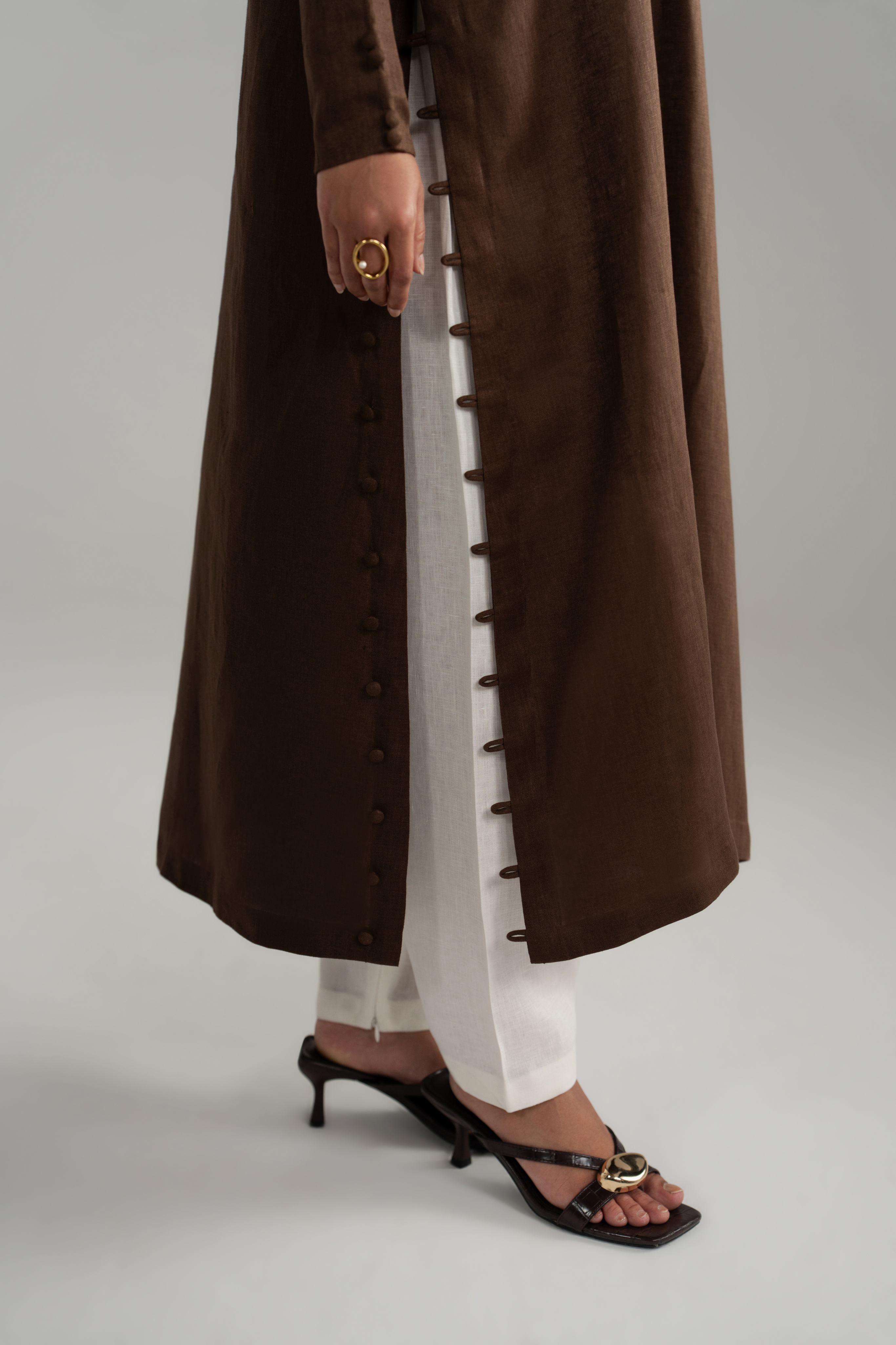 Brown Longline Button Detail Set
