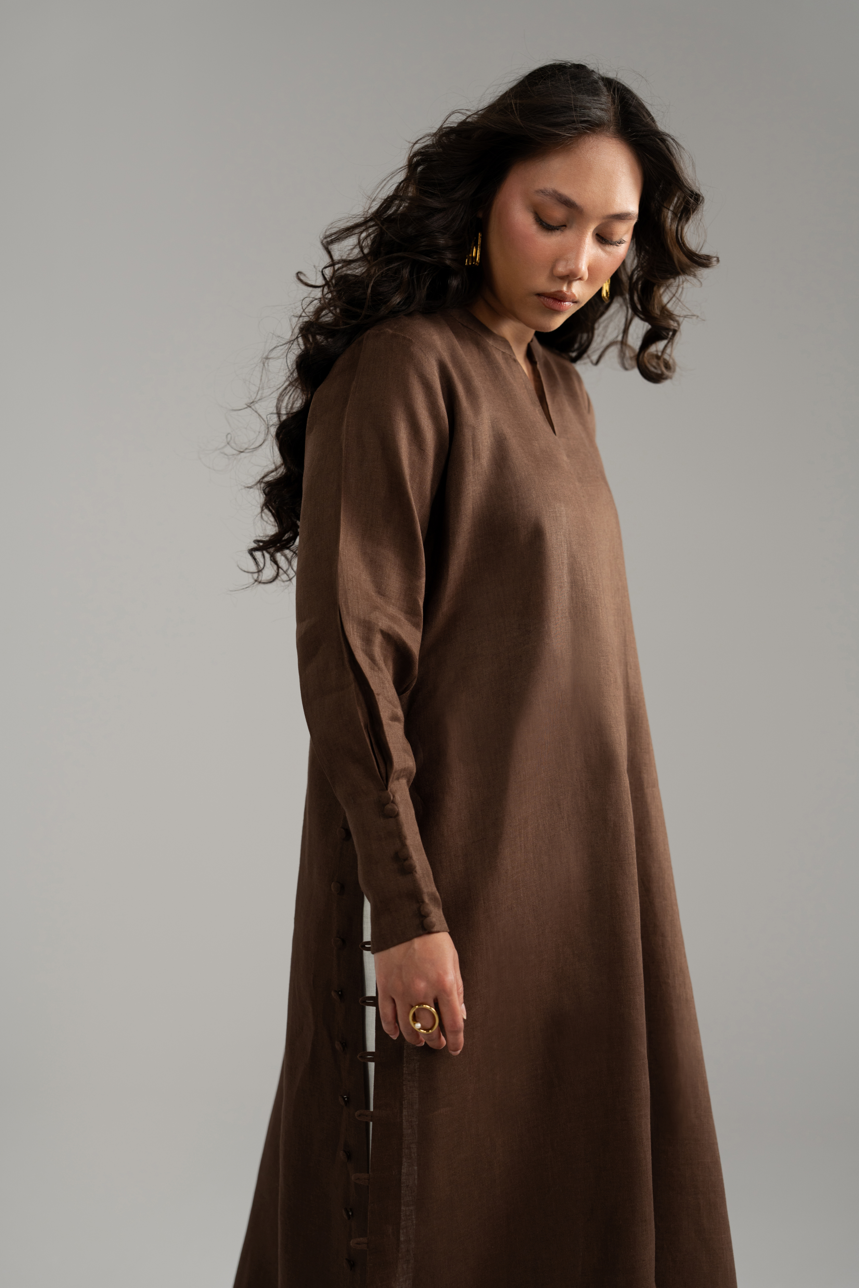 Brown Longline Button Detail Set