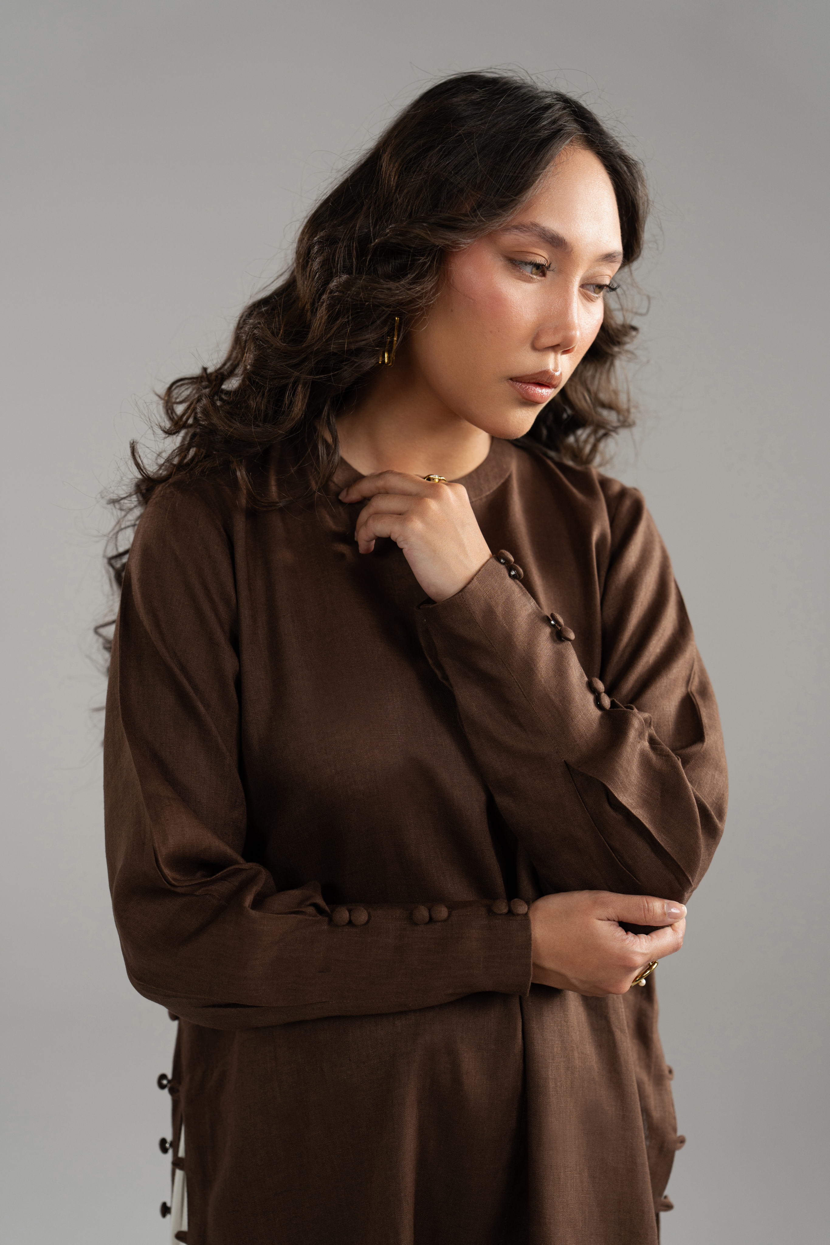 Brown Longline Button Detail Set