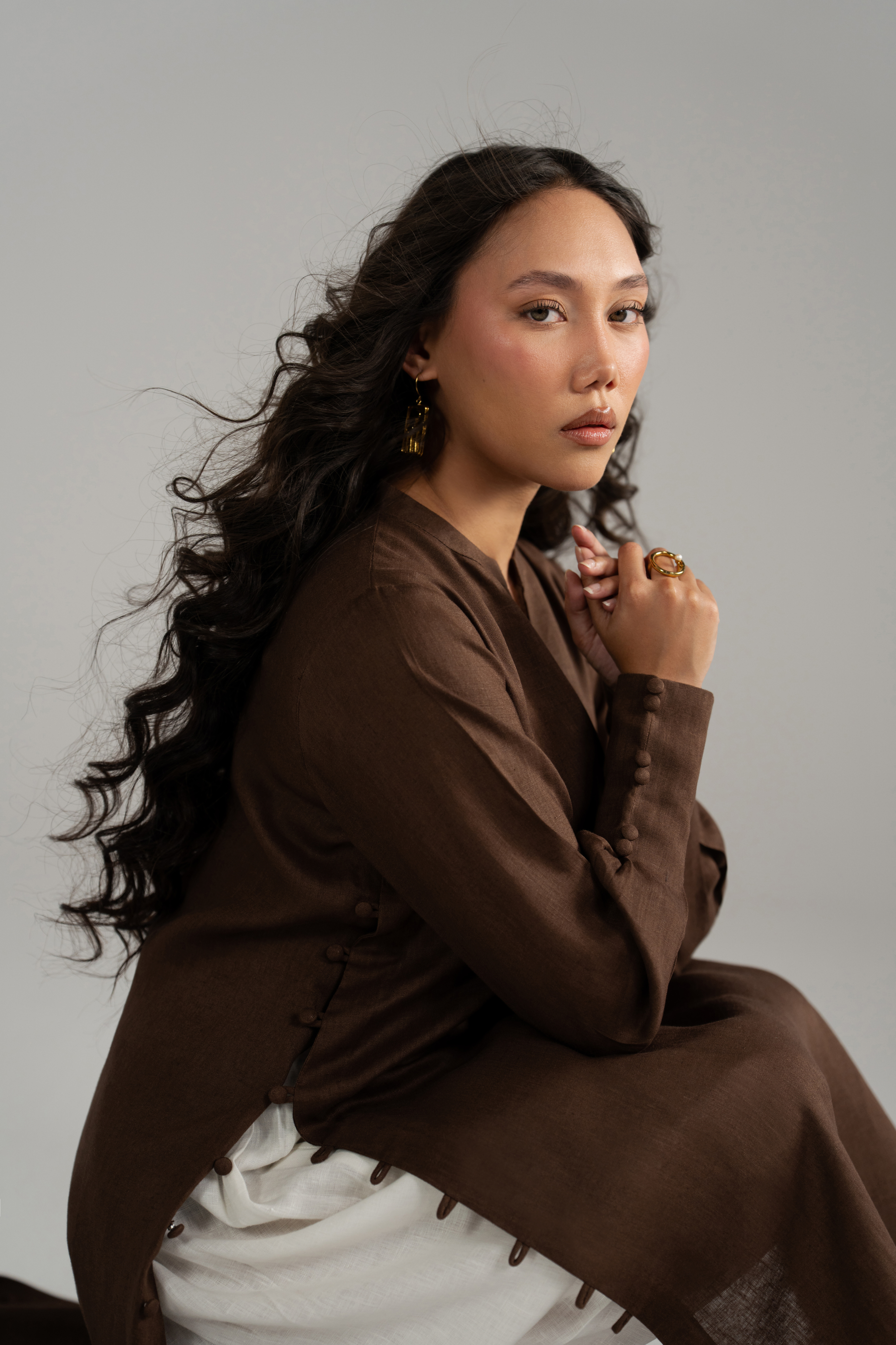 Brown Longline Button Detail Set