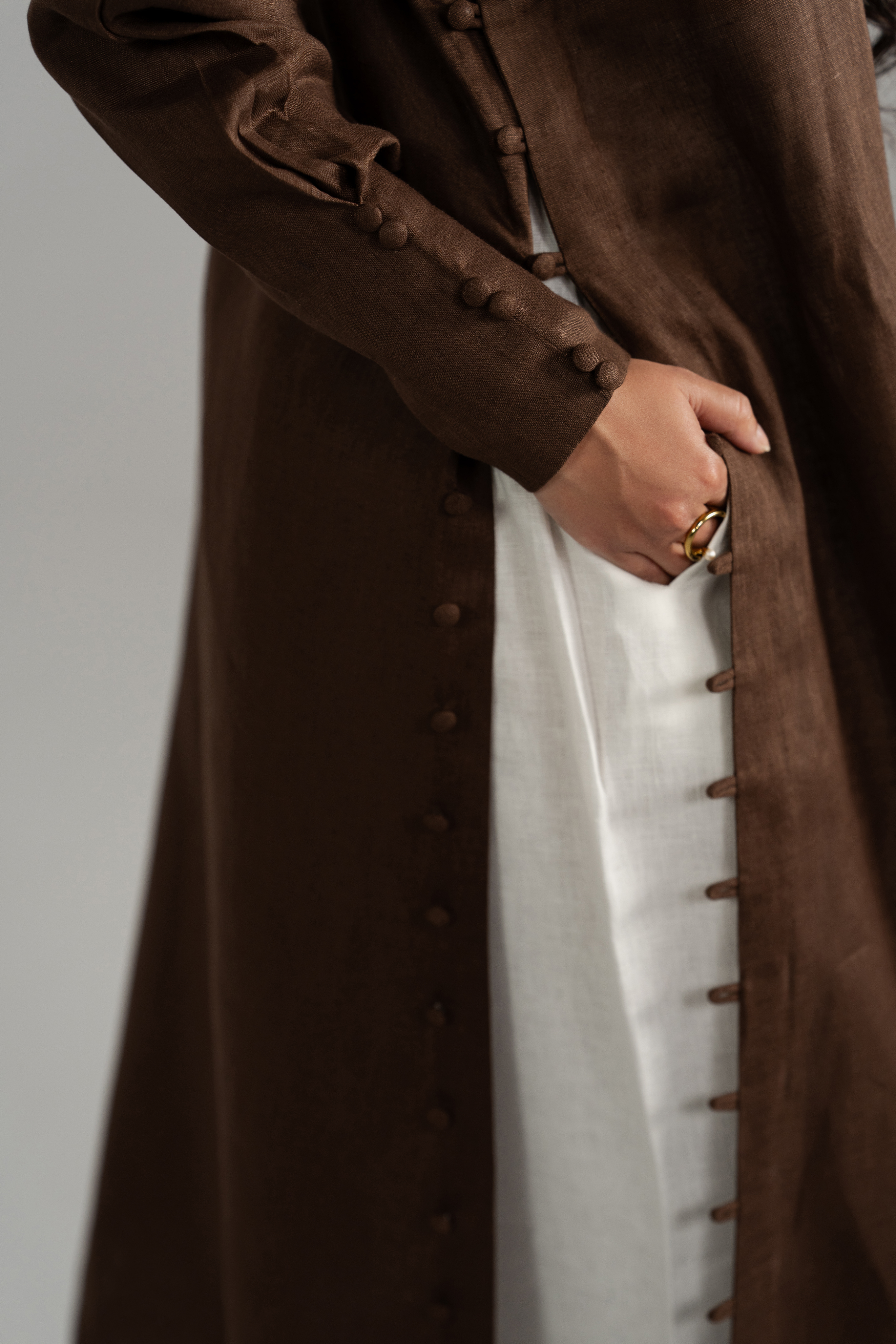 Brown Longline Button Detail Set