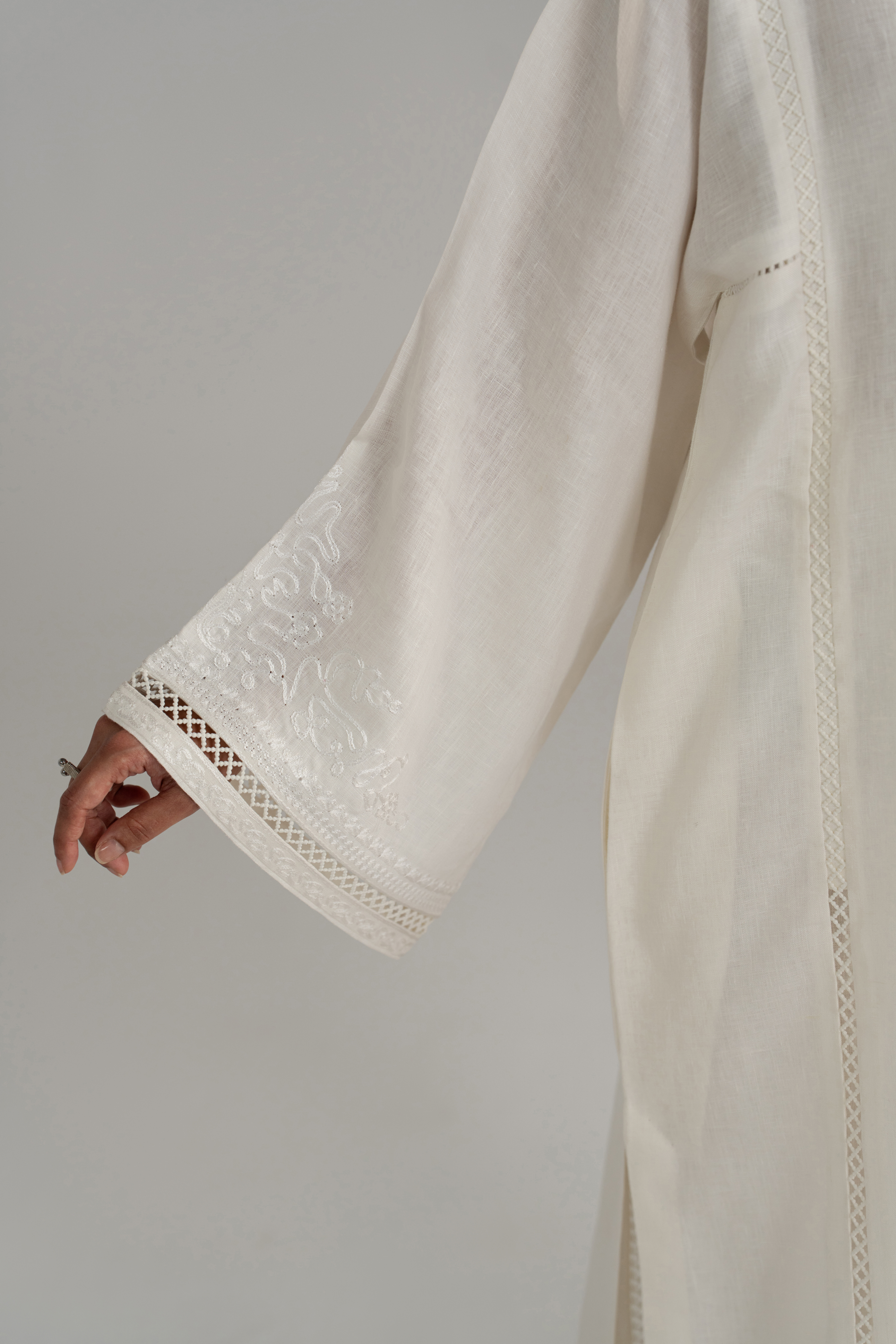 Long Embroidered Shirt with Lace Inserts