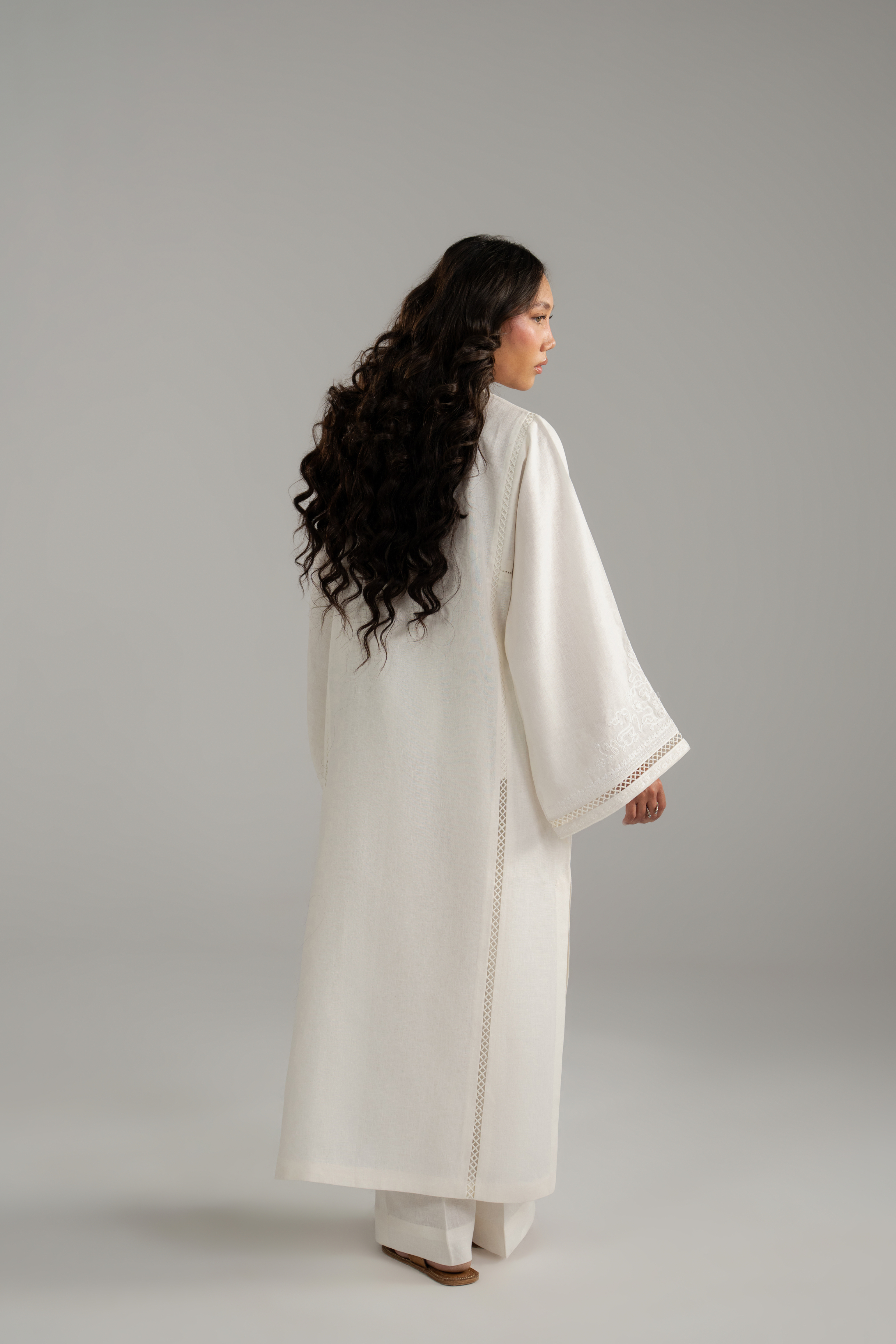 Long Embroidered Shirt with Lace Inserts