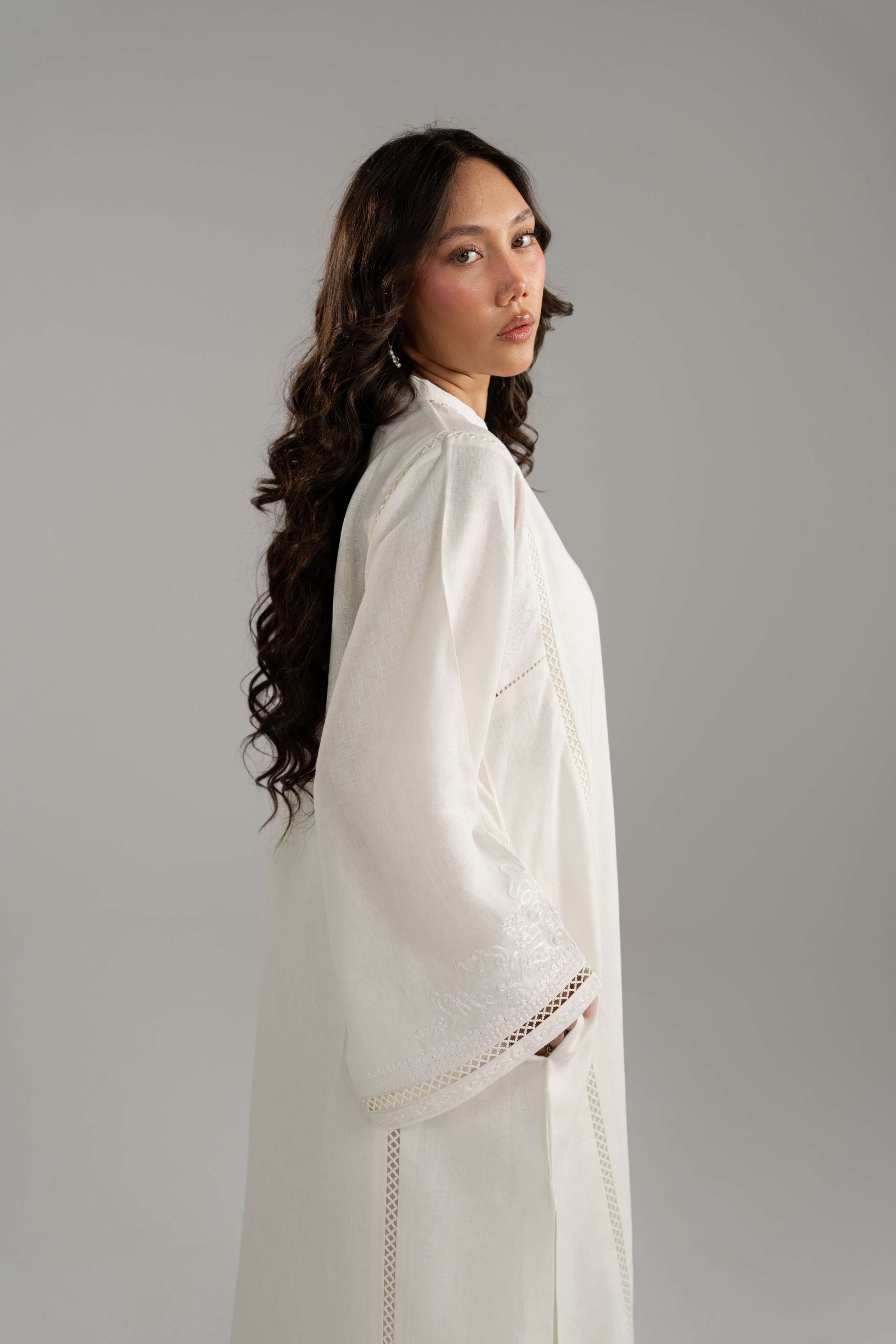 Long Embroidered Shirt with Lace Inserts