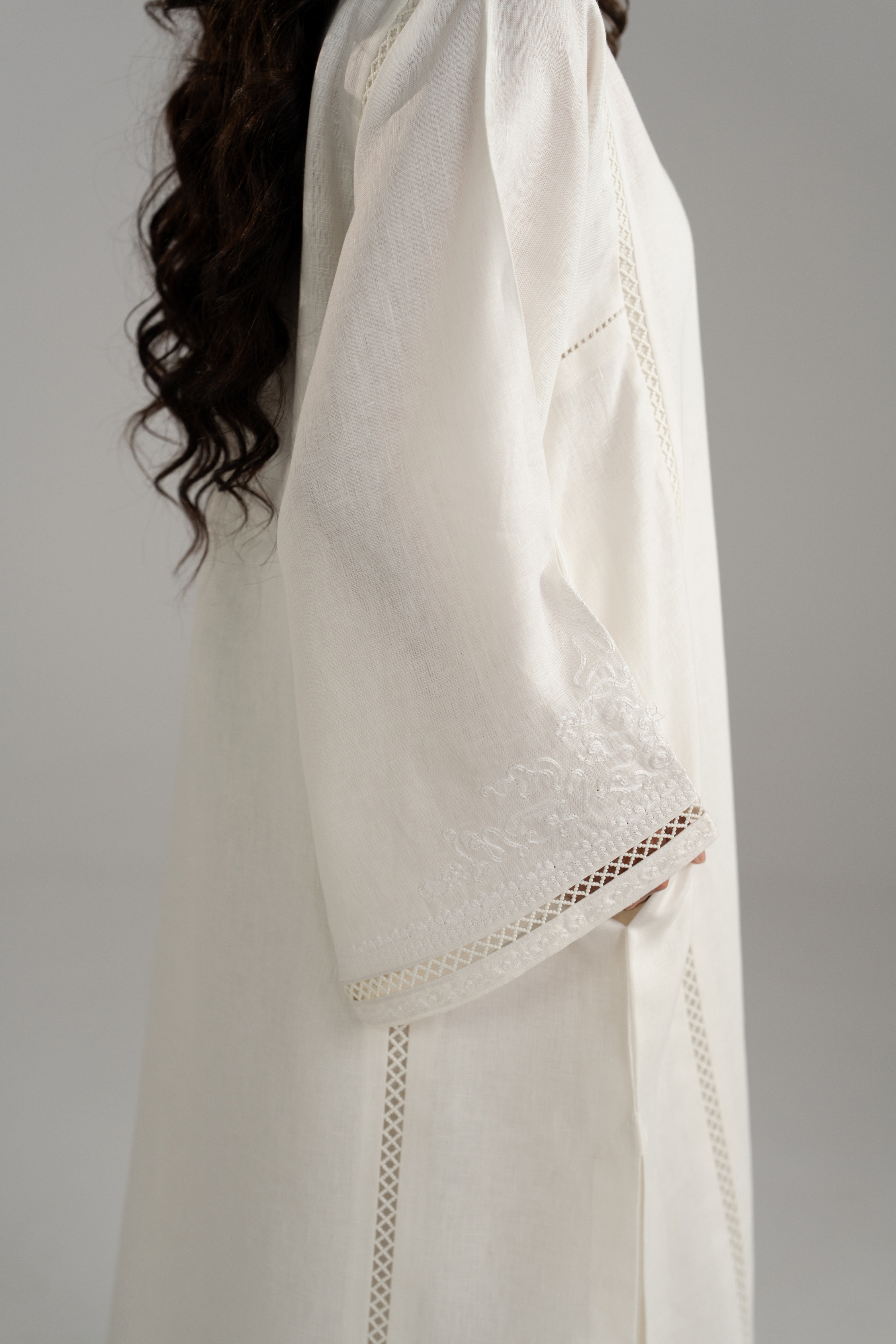 Long Embroidered Shirt with Lace Inserts