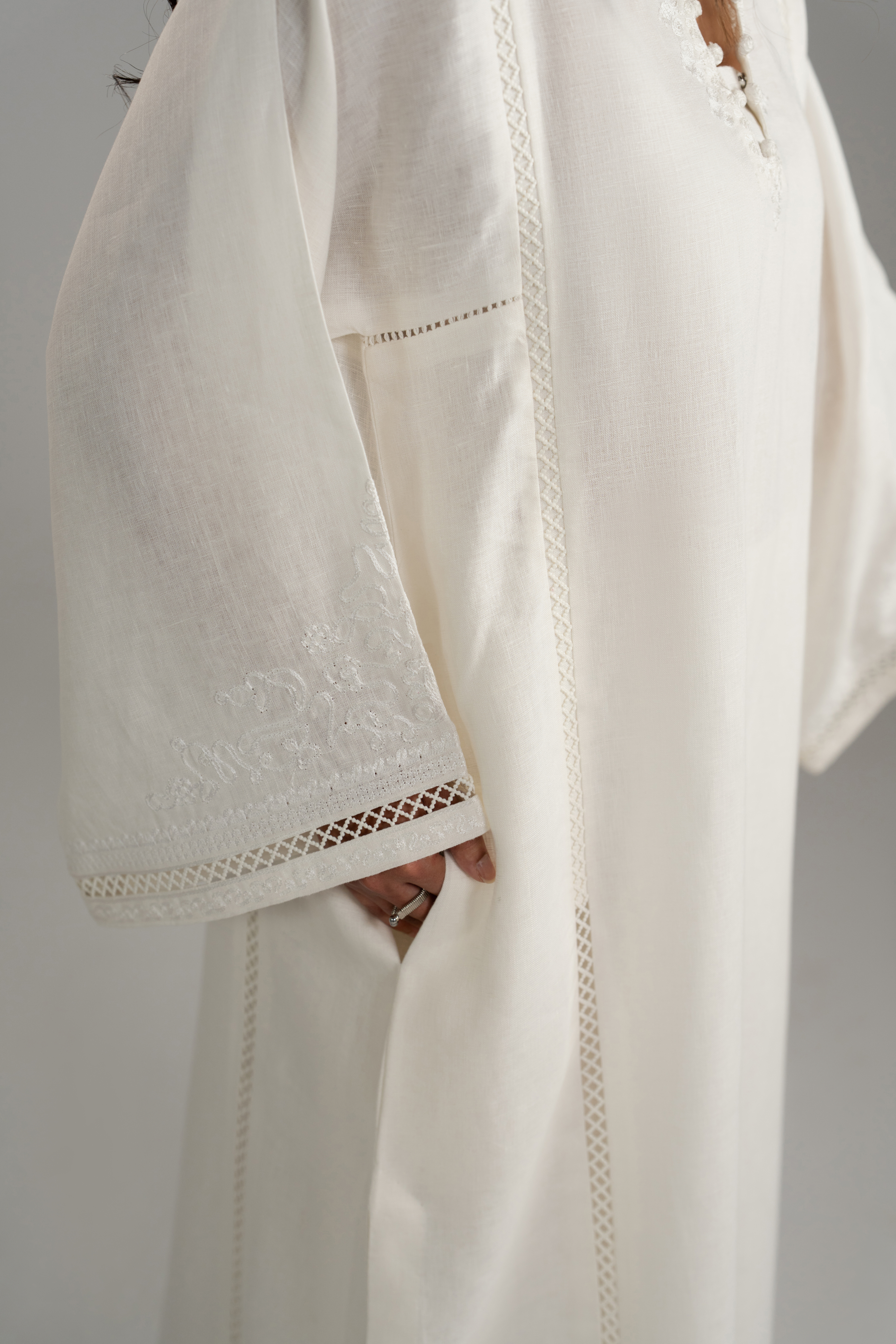 Long Embroidered Shirt with Lace Inserts