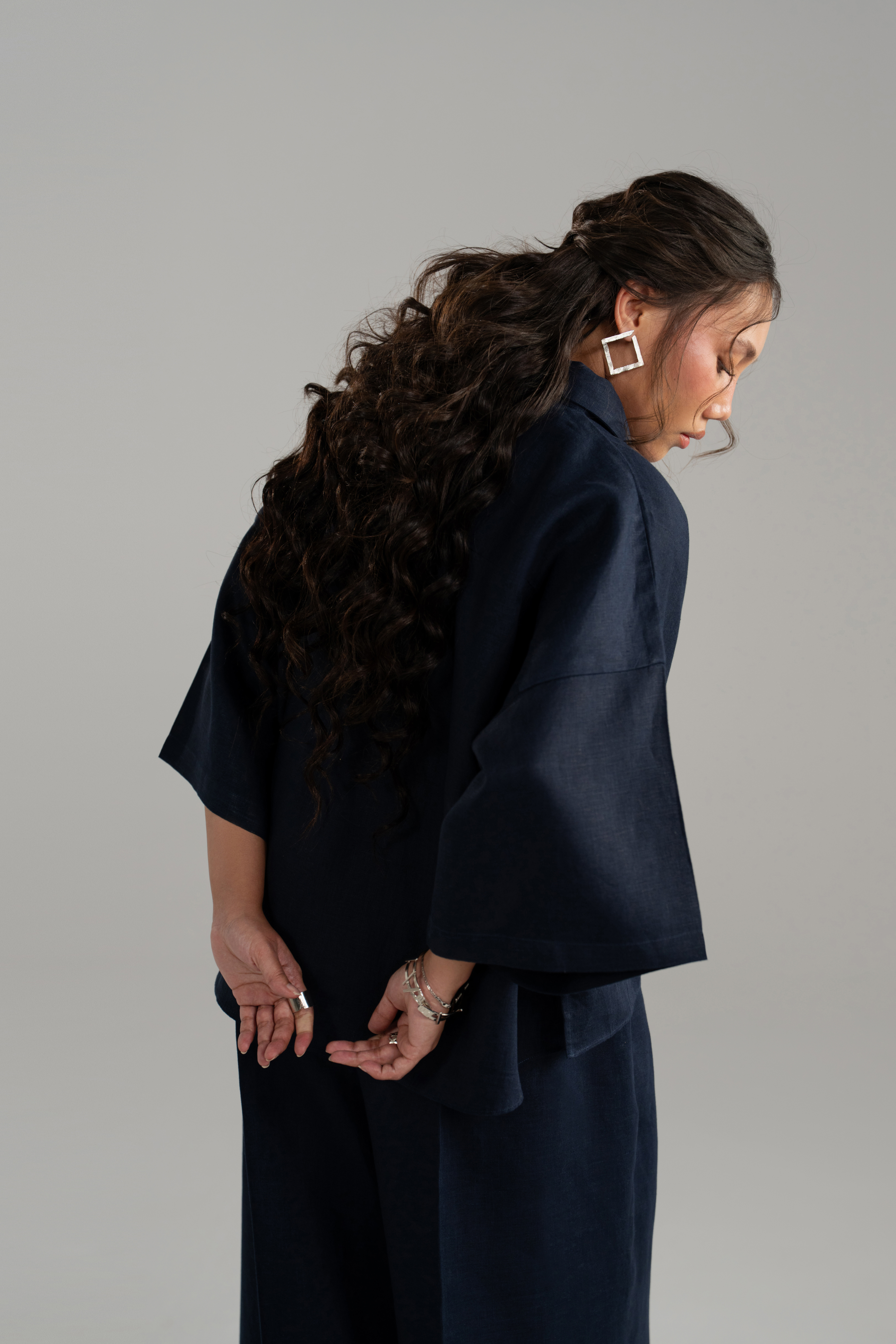 Linen Cropped Shirt and Wide Trouser Set