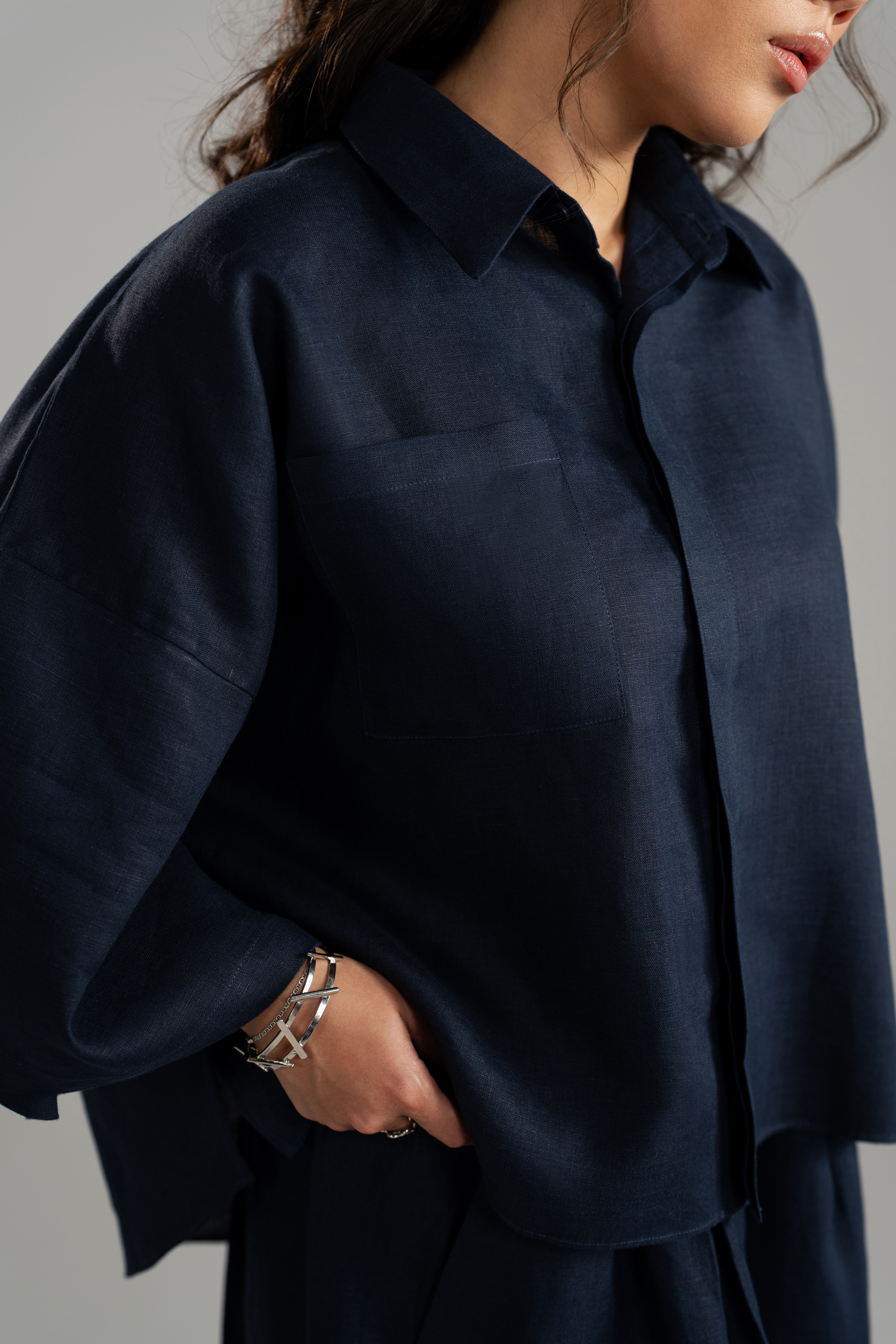 Linen Cropped Shirt and Wide Trouser Set
