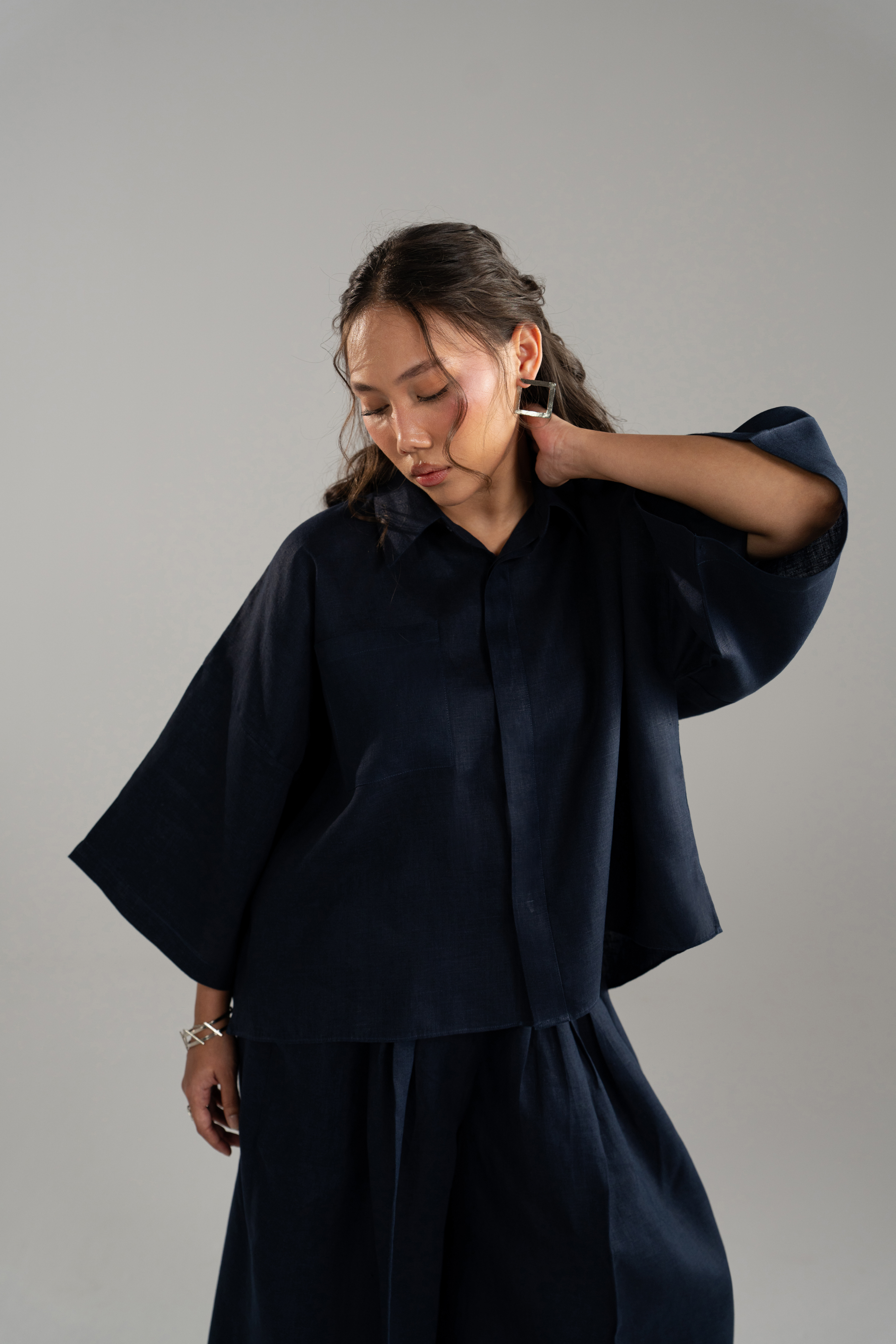 Linen Cropped Shirt and Wide Trouser Set
