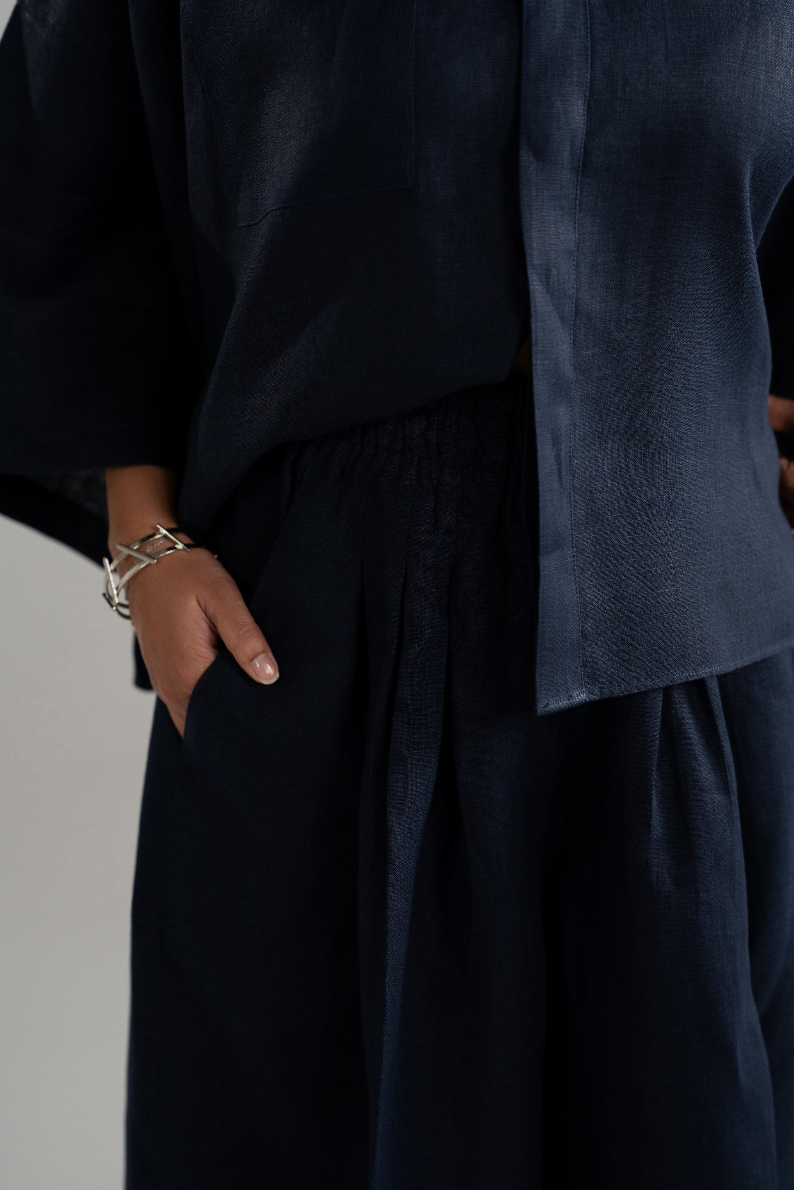 Linen Cropped Shirt and Wide Trouser Set