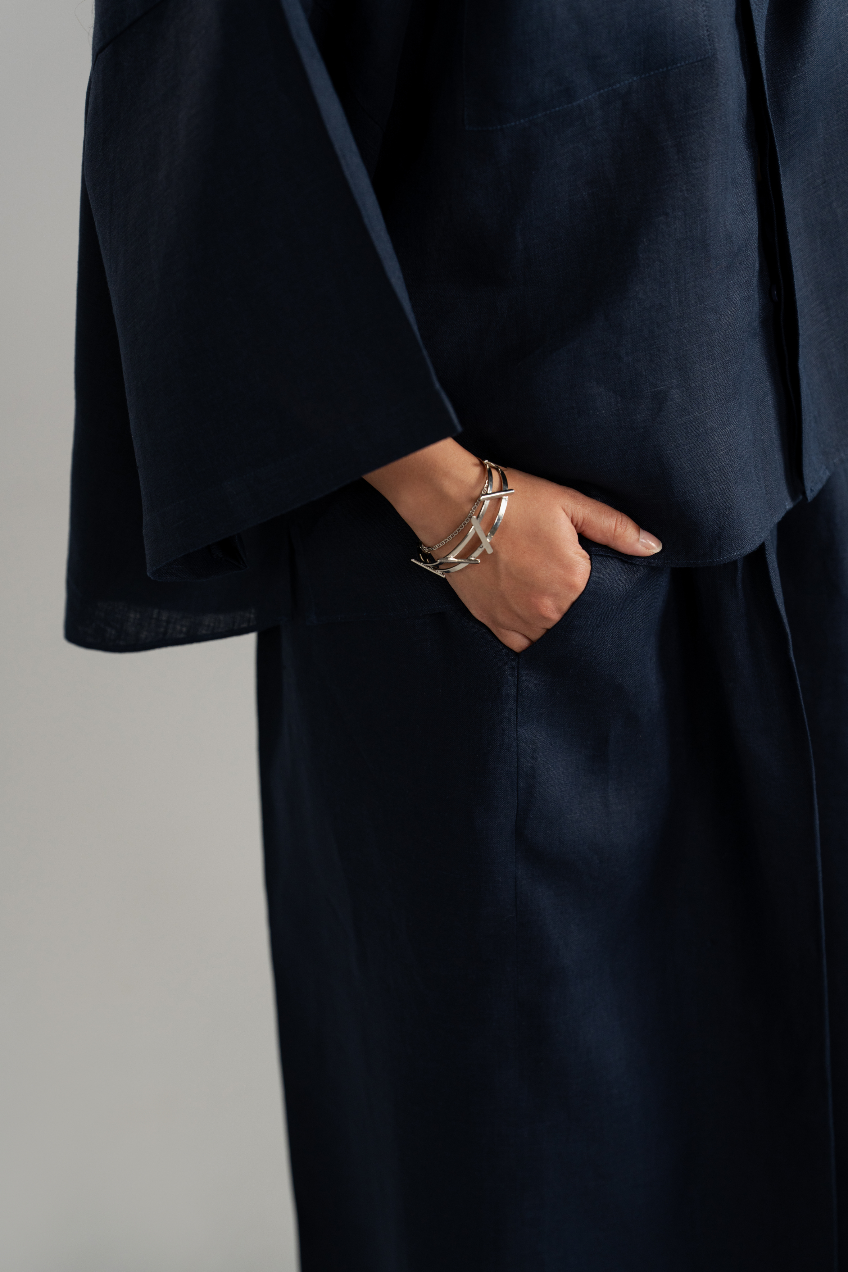 Linen Cropped Shirt and Wide Trouser Set