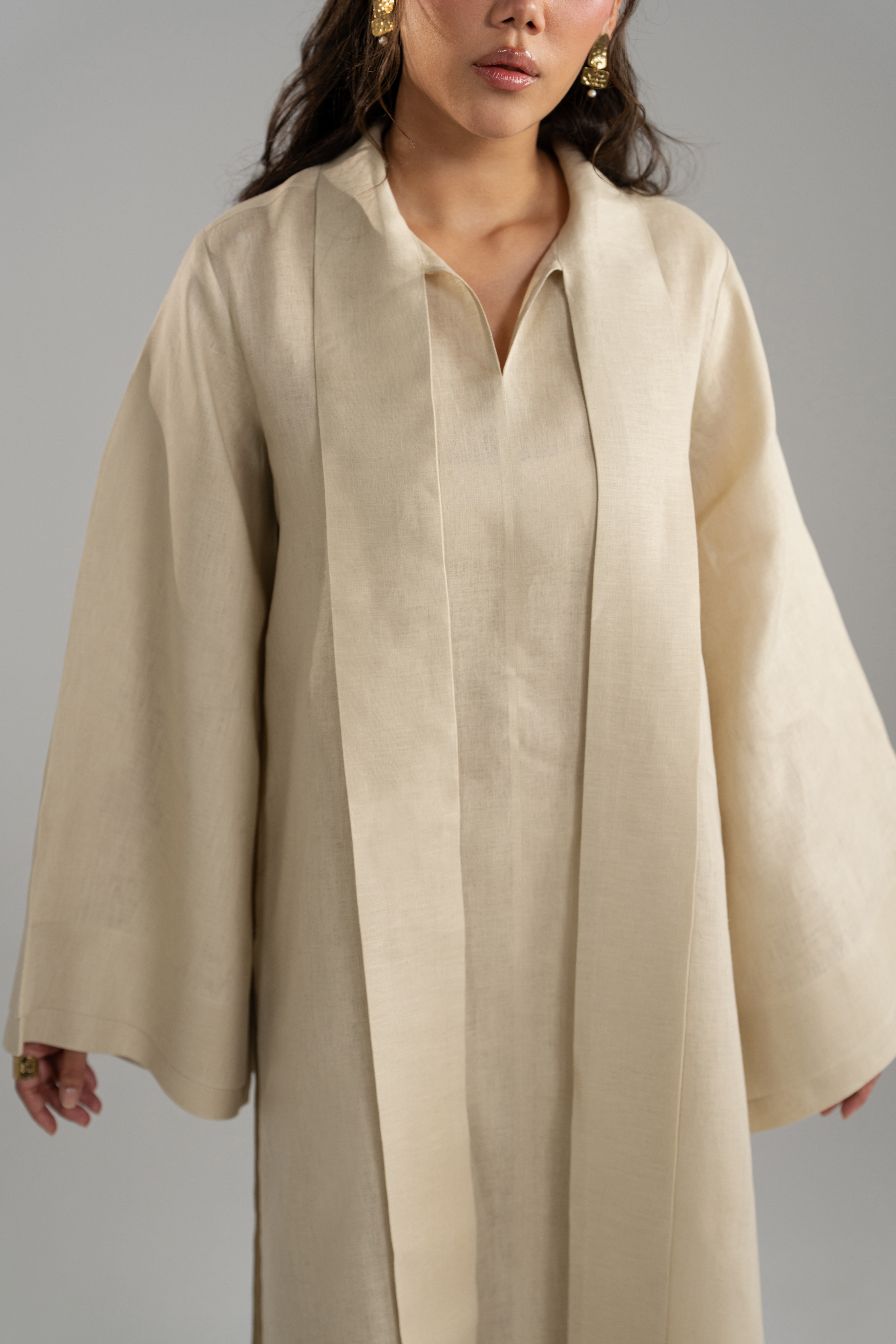 Beige Long tunic with Scarf Set