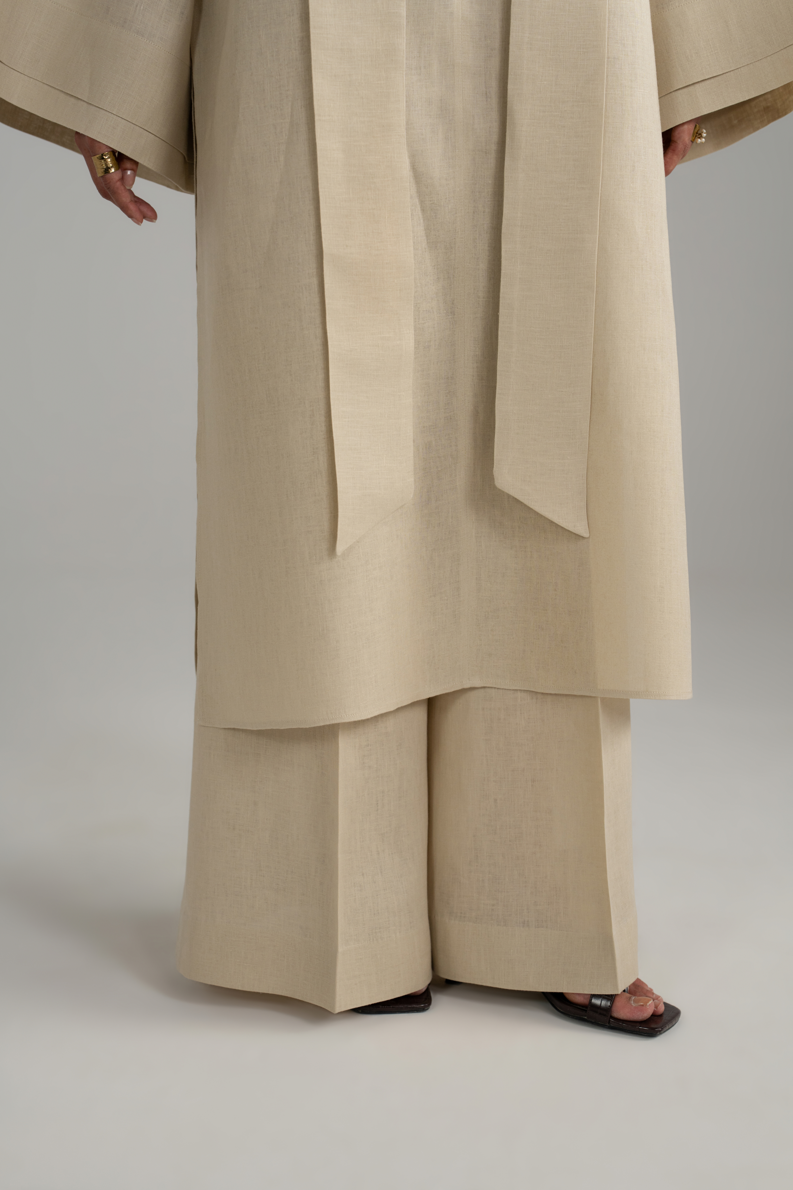 Beige Long tunic with Scarf Set