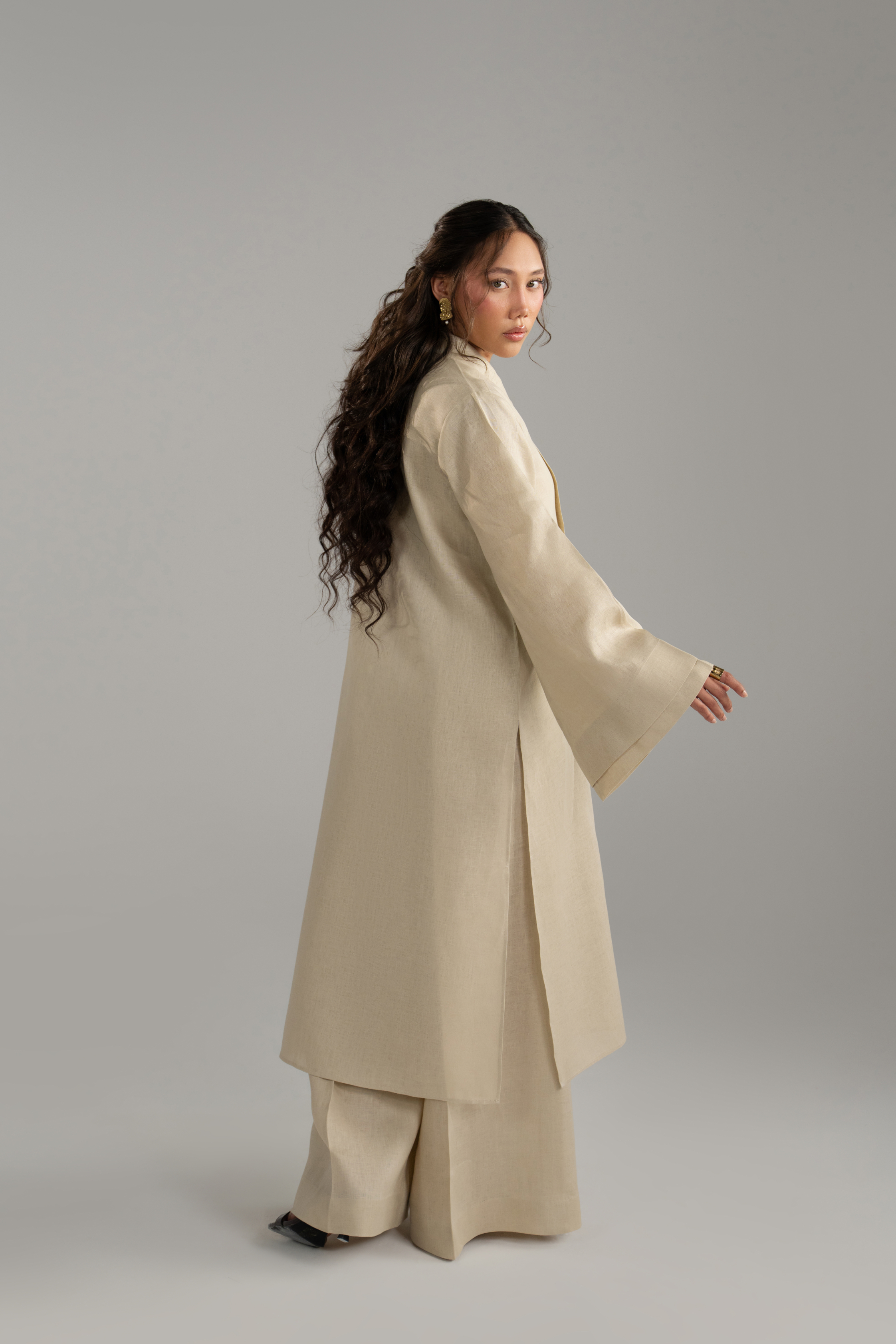 Beige Long tunic with Scarf Set