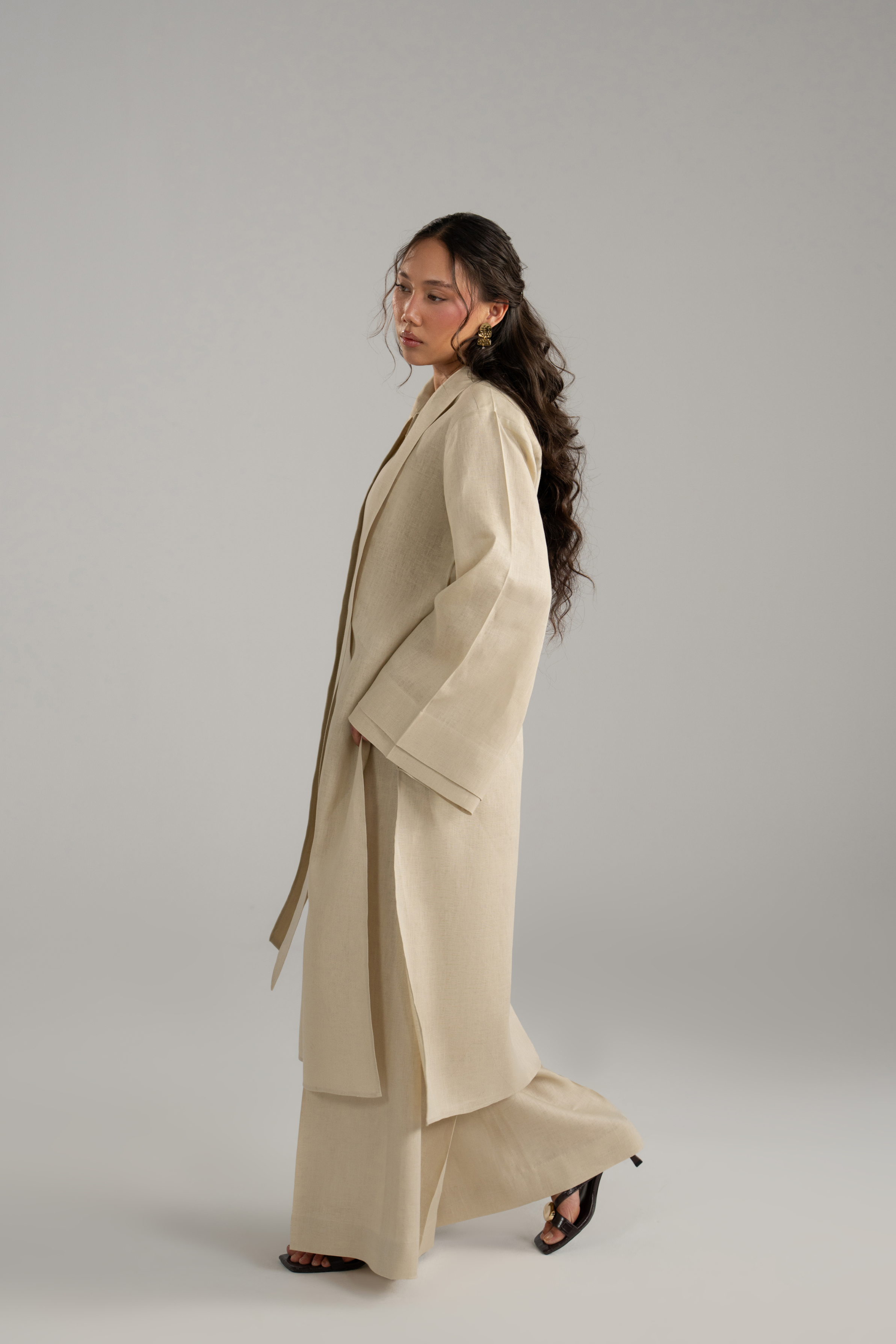 Beige Long tunic with Scarf Set
