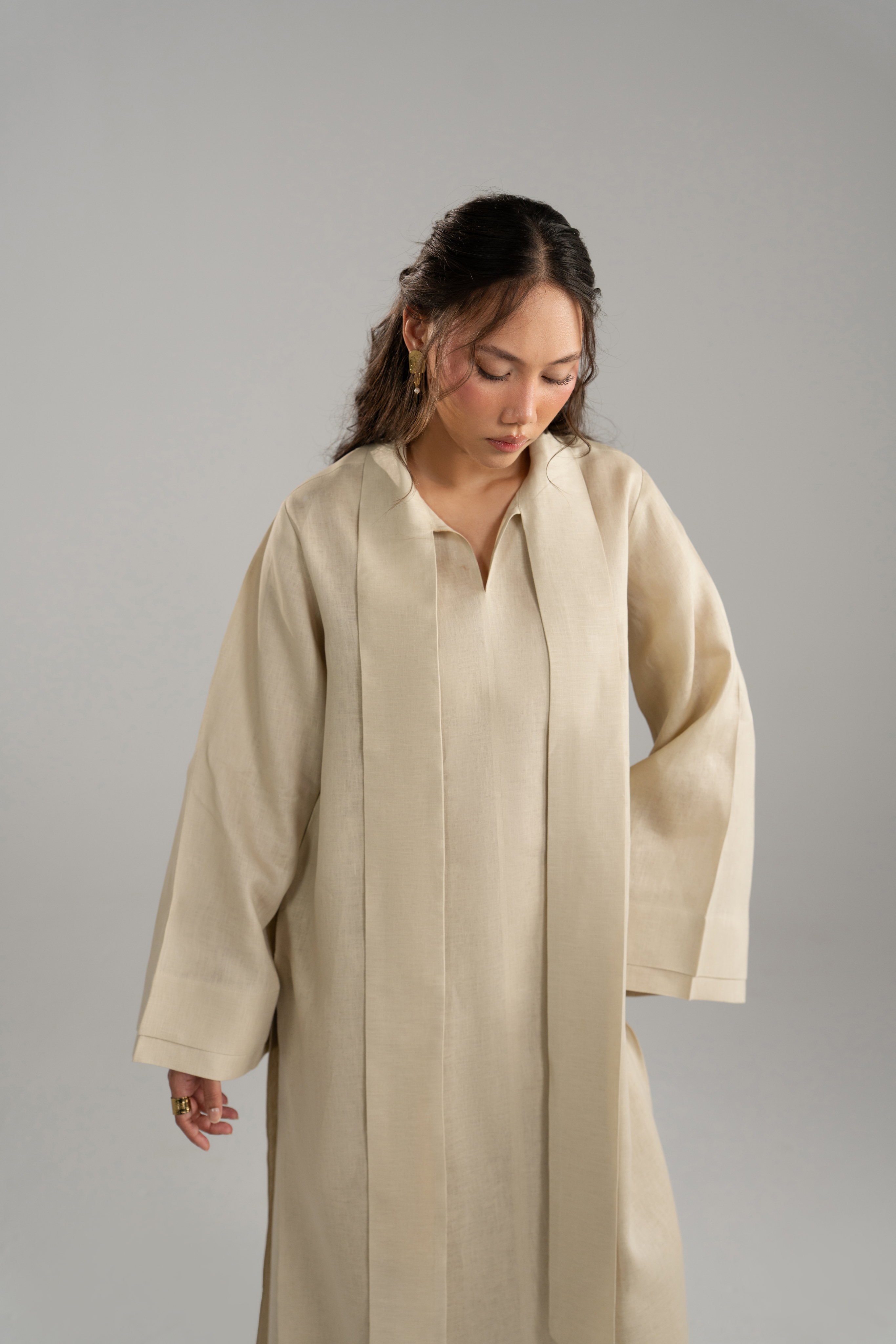 Beige Long tunic with Scarf Set