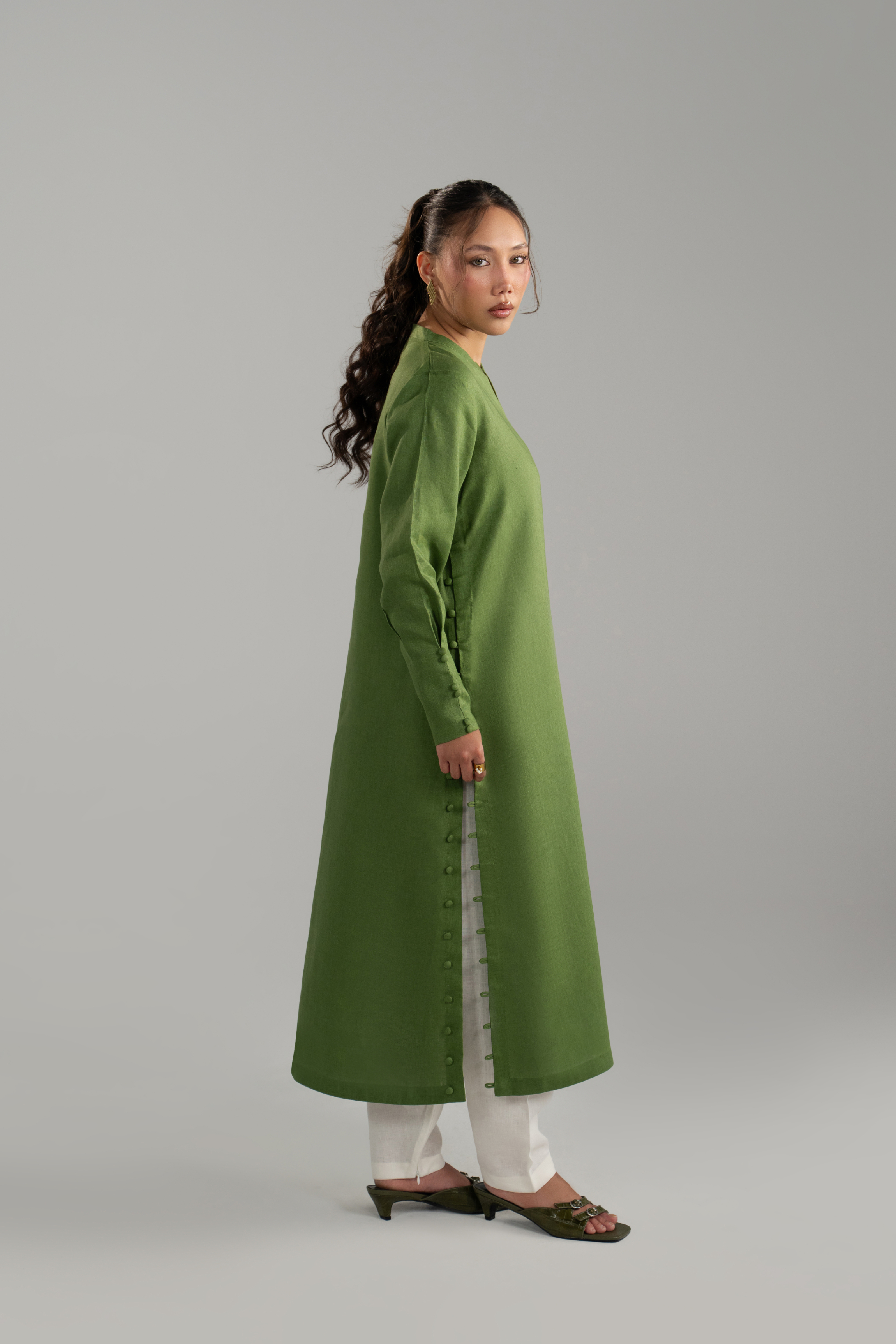 Green Longline Button Detail Set