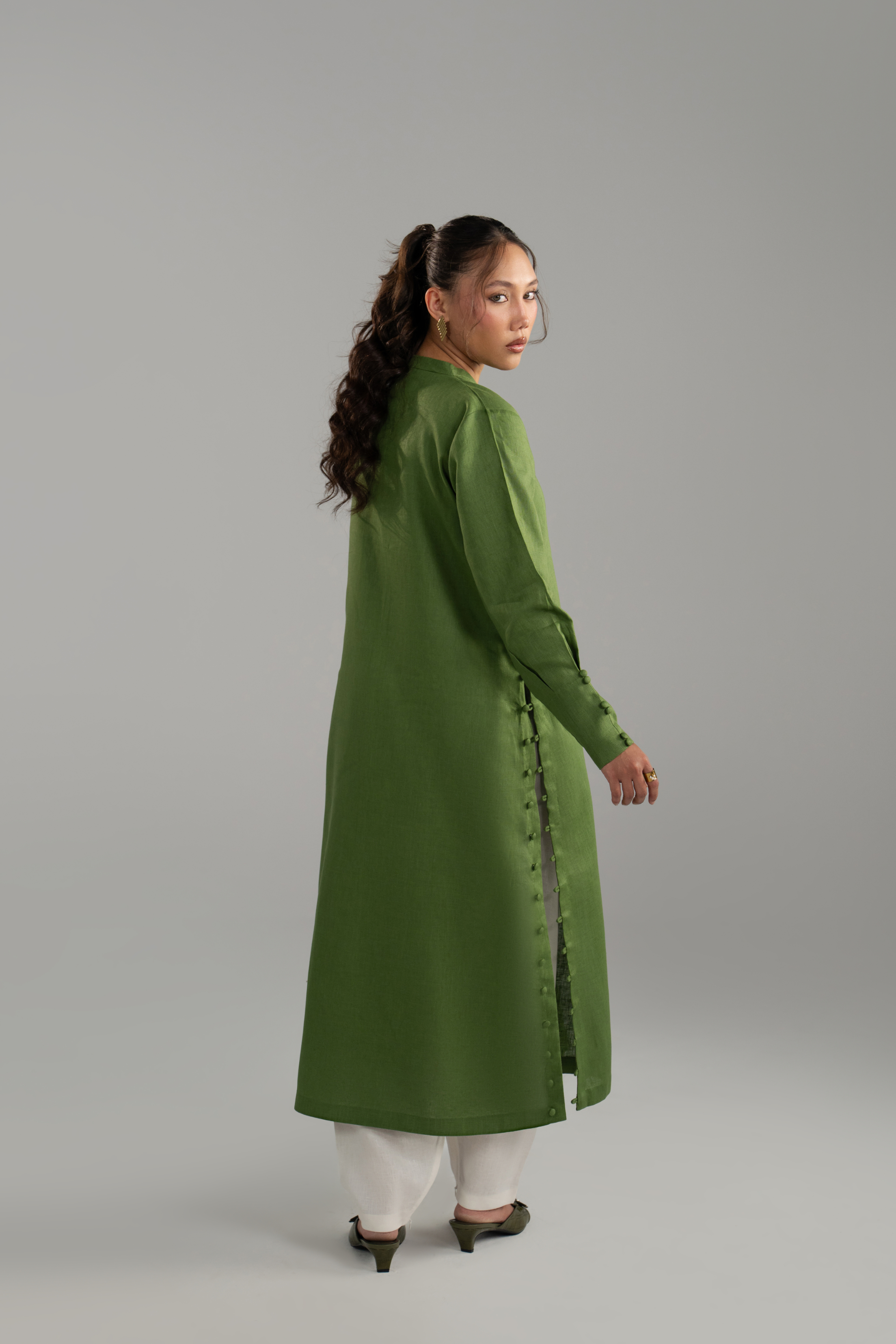 Green Longline Button Detail Set