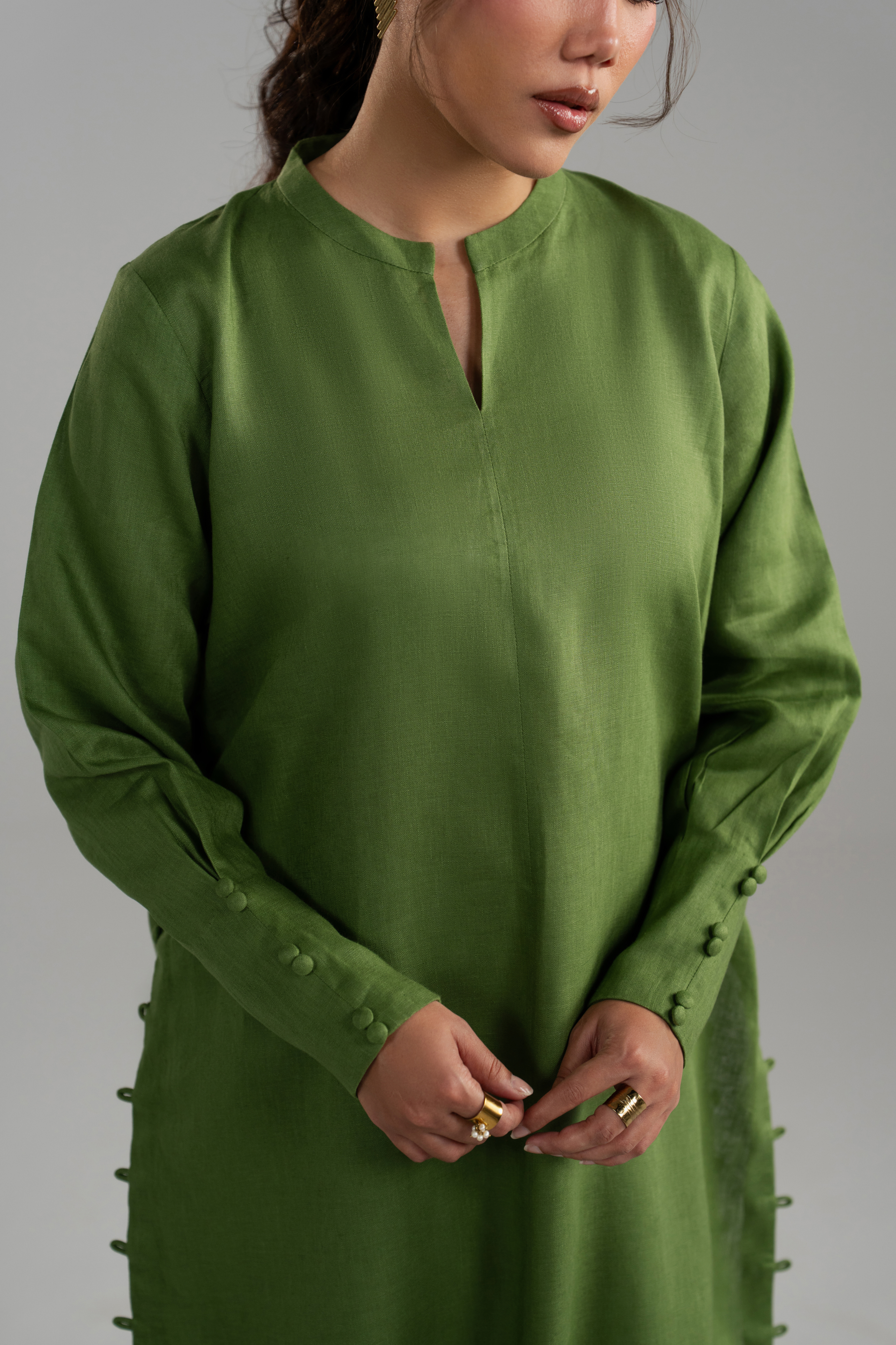 Green Longline Button Detail Set