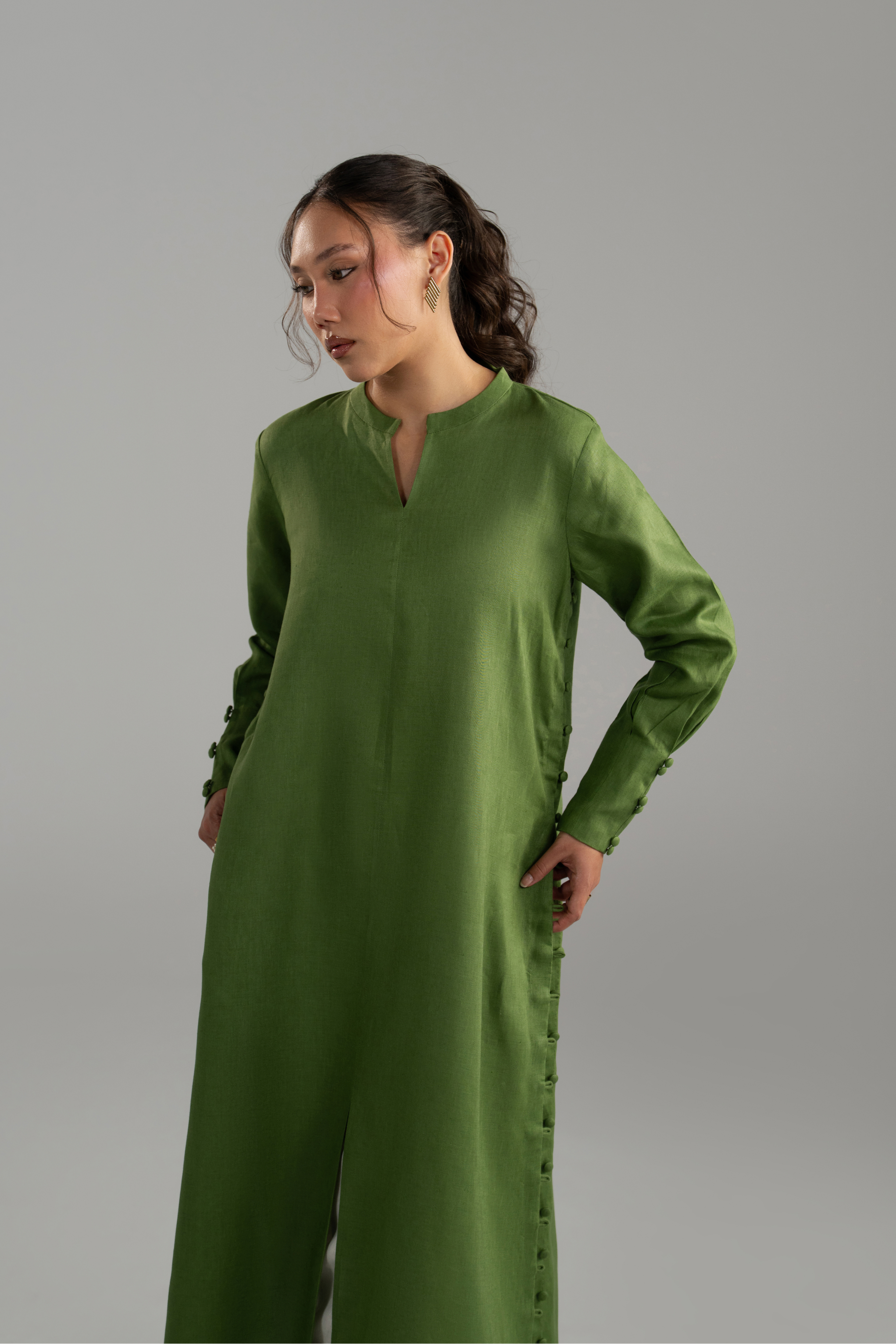 Green Longline Button Detail Set