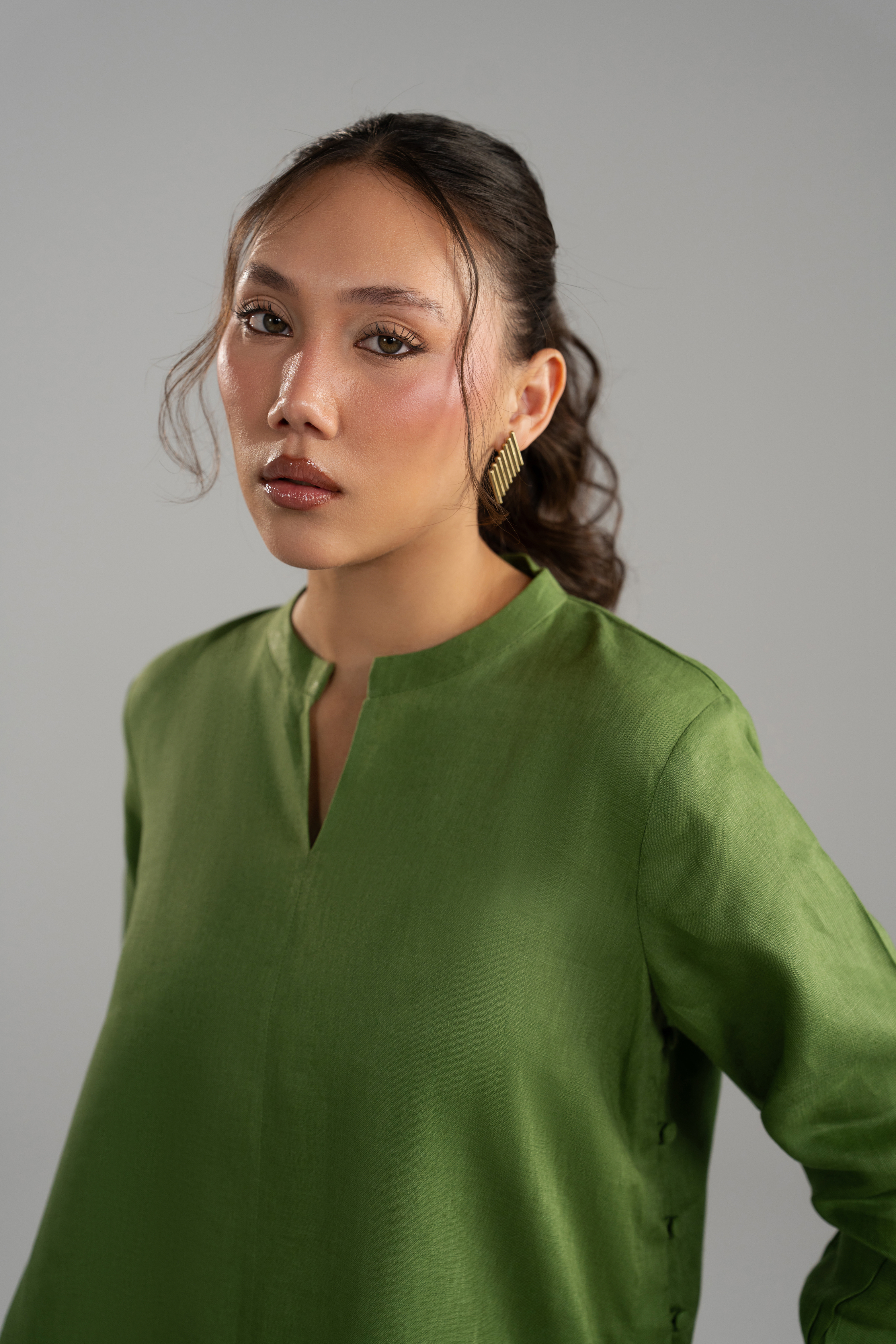 Green Longline Button Detail Set