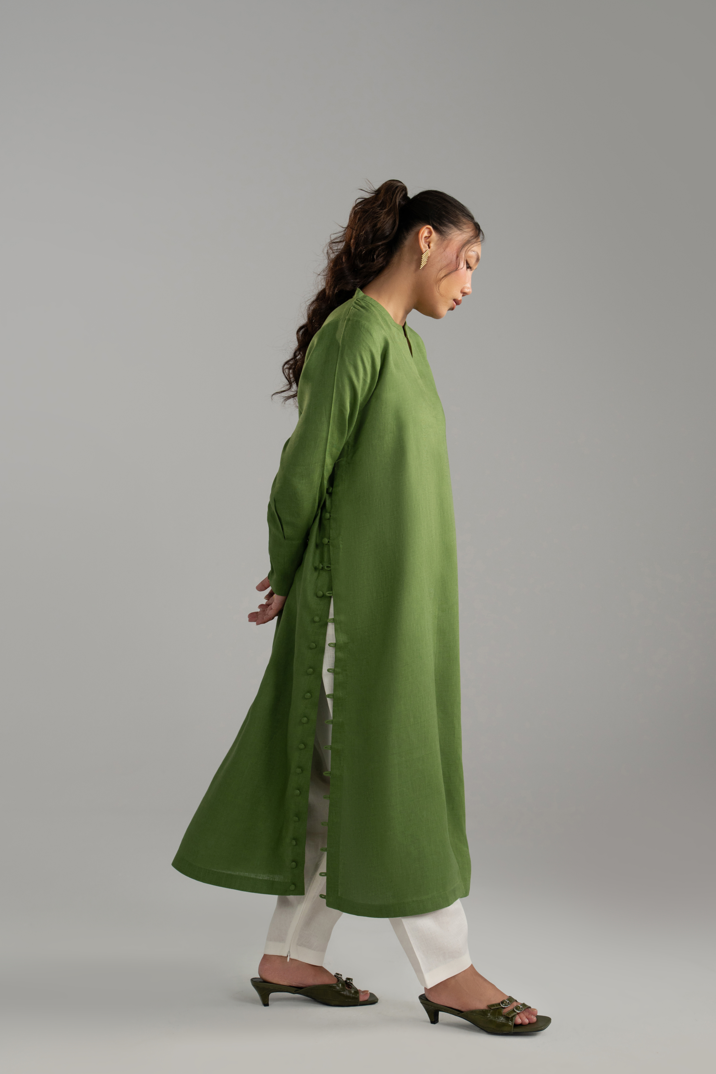 Green Longline Button Detail Set