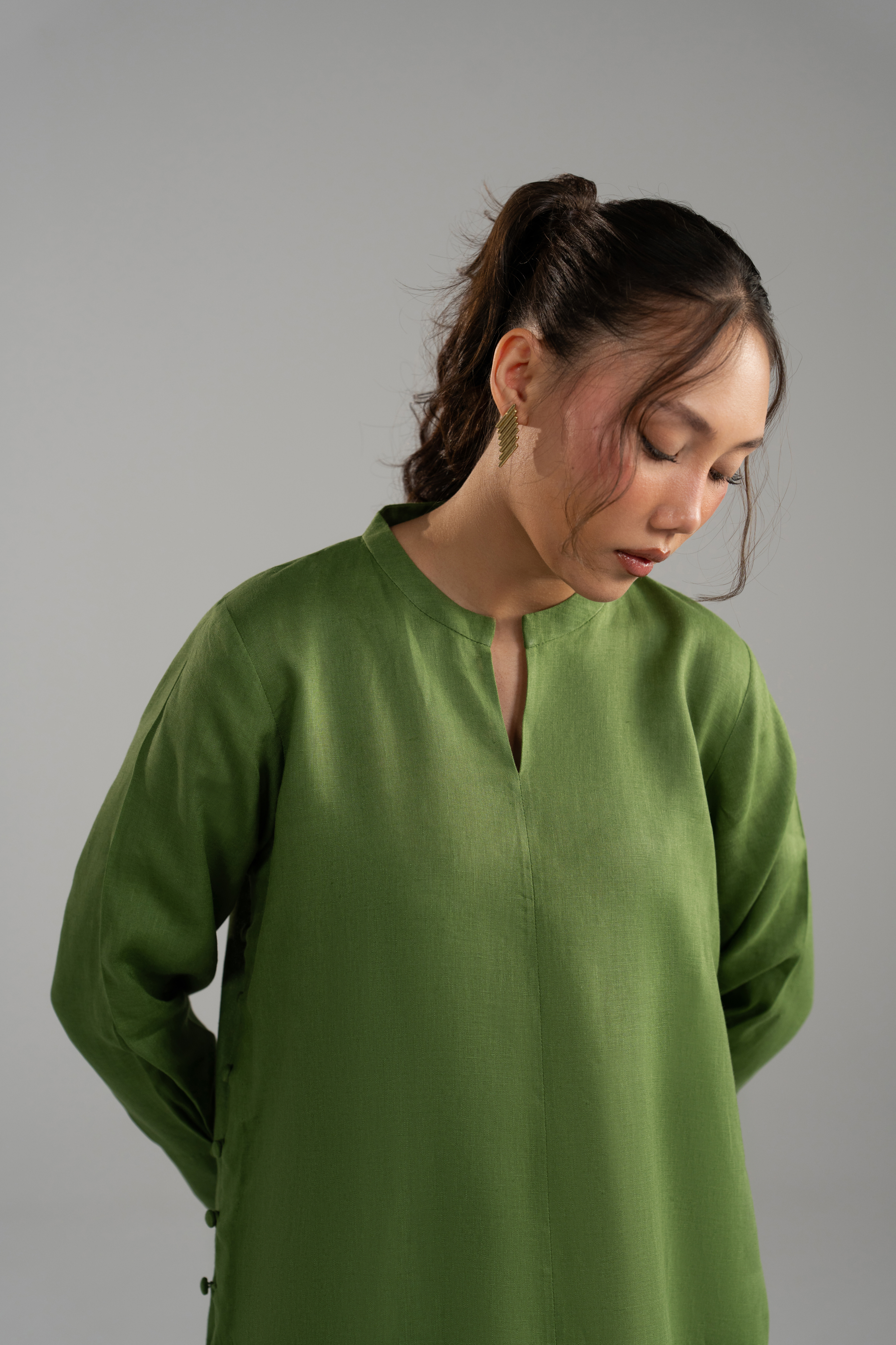 Green Longline Button Detail Set