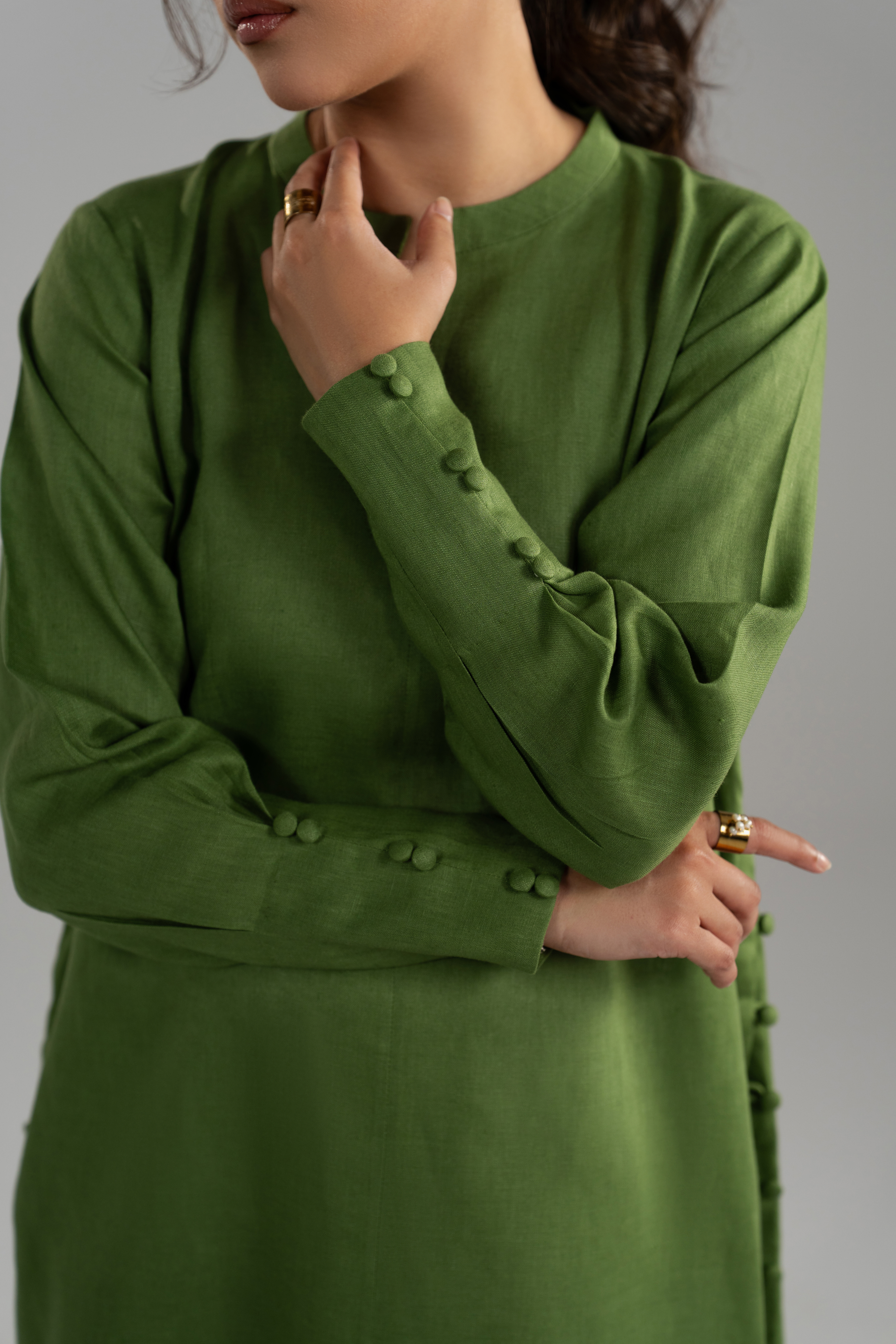 Green Longline Button Detail Set