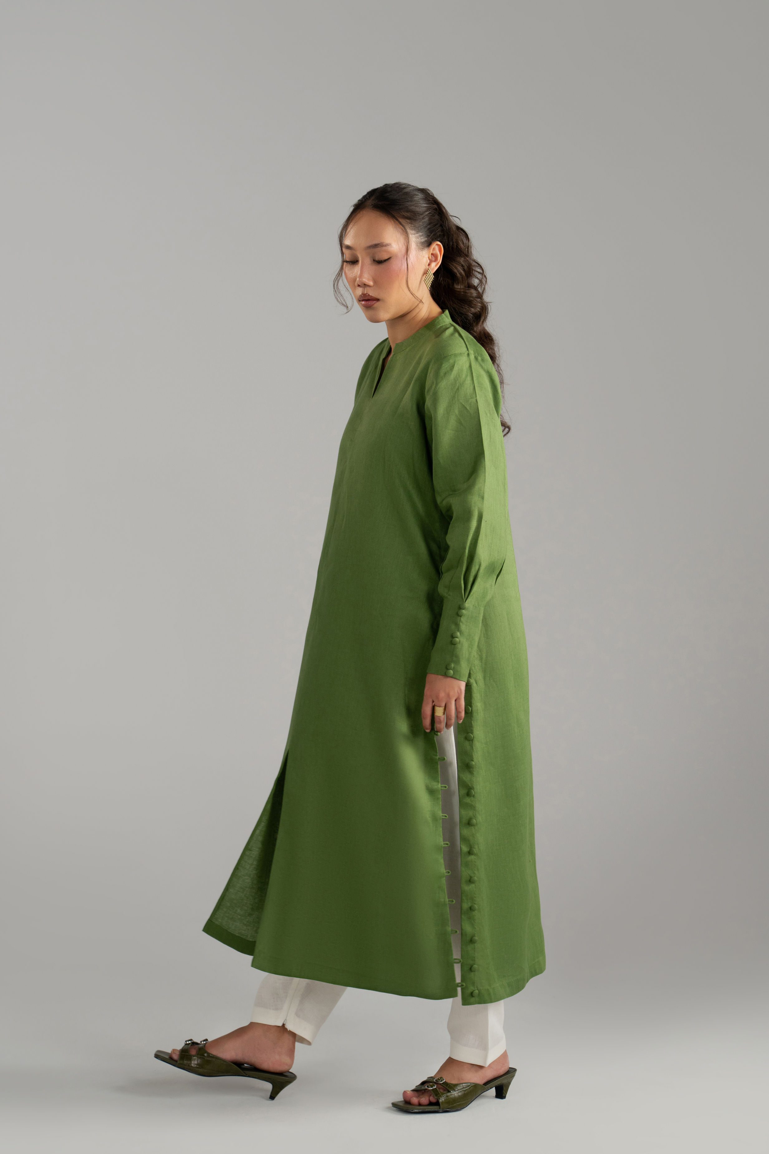 Green Longline Button Detail Set