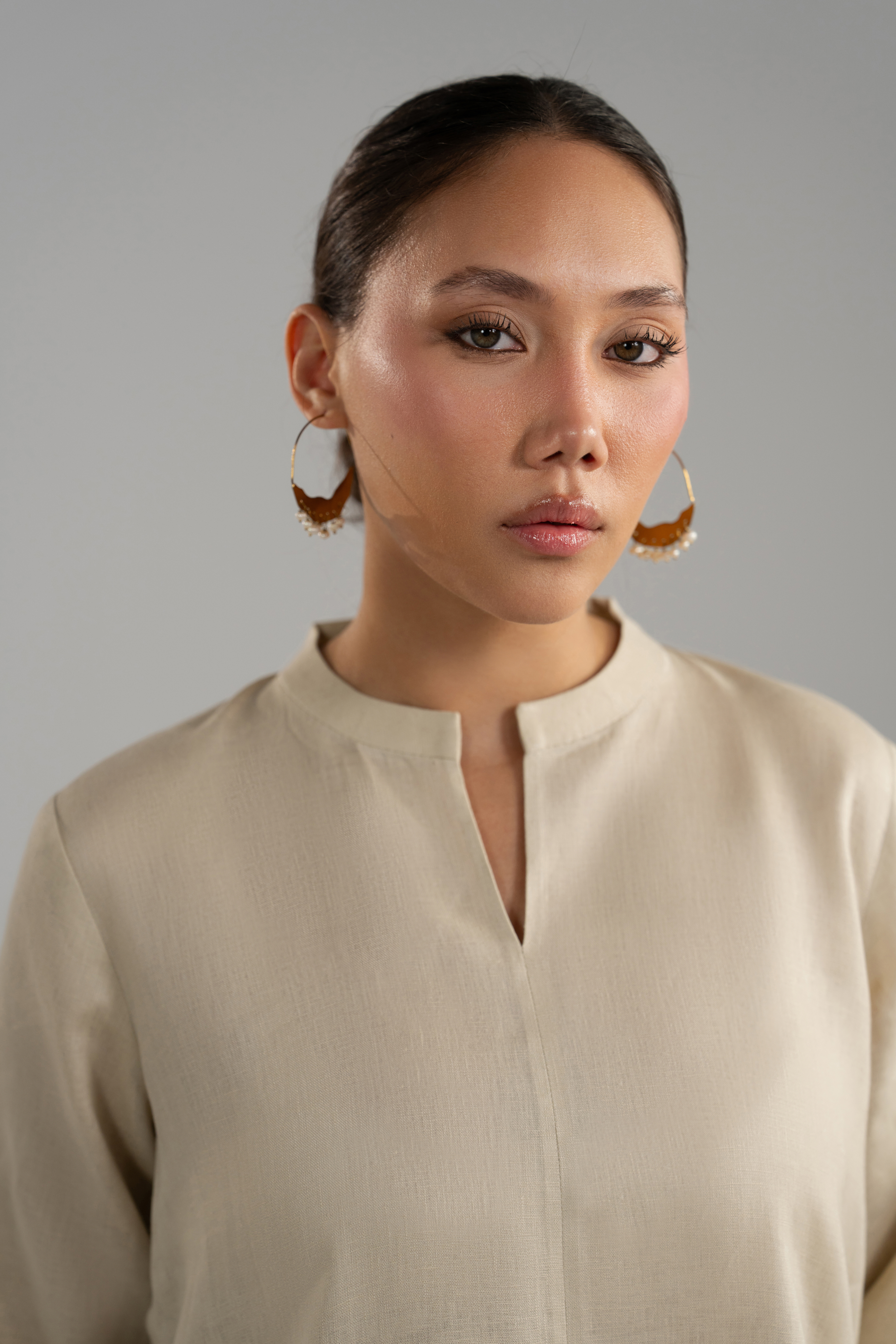 Beige Longline Button Detail Set