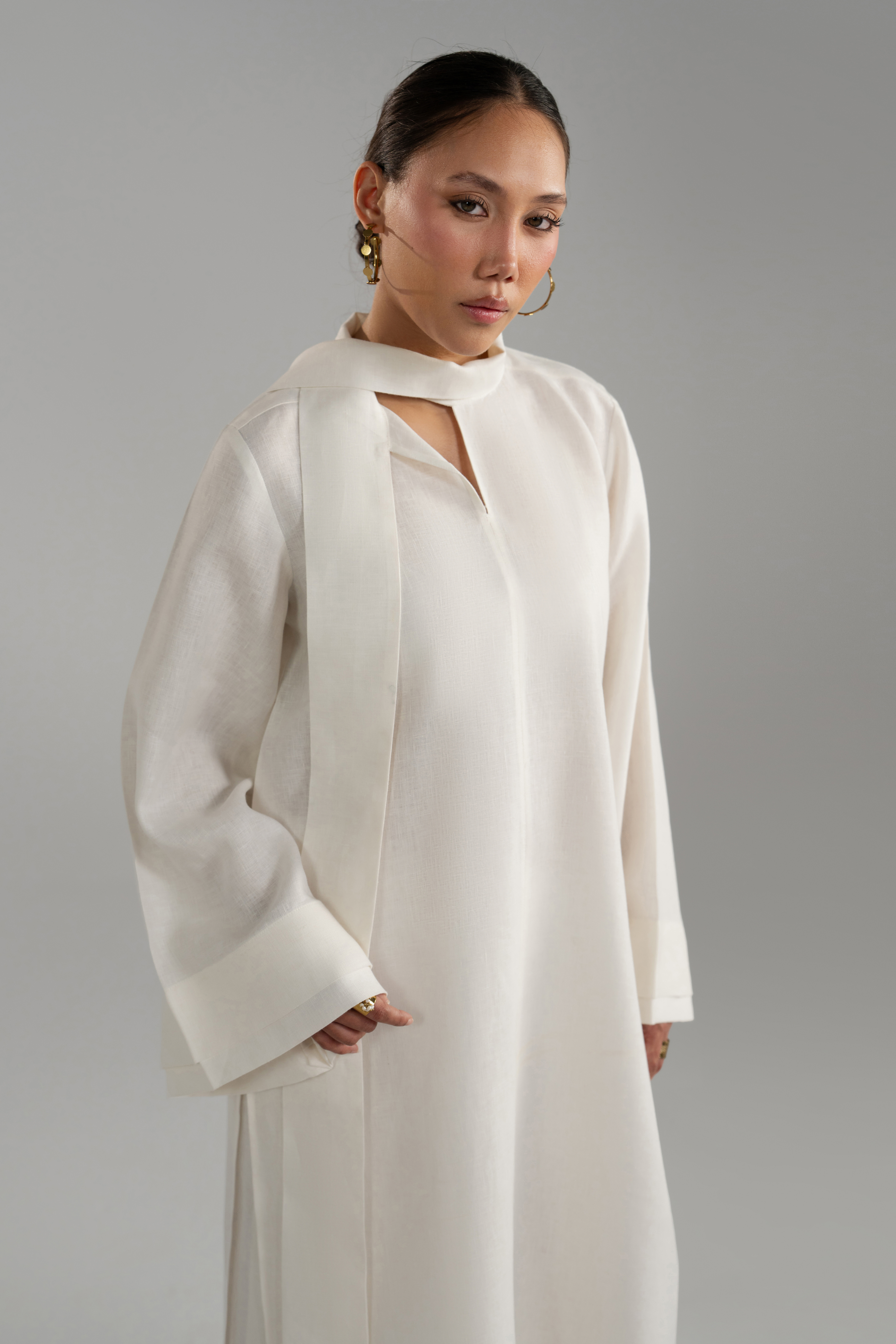 White Long tunic With Scarf Set