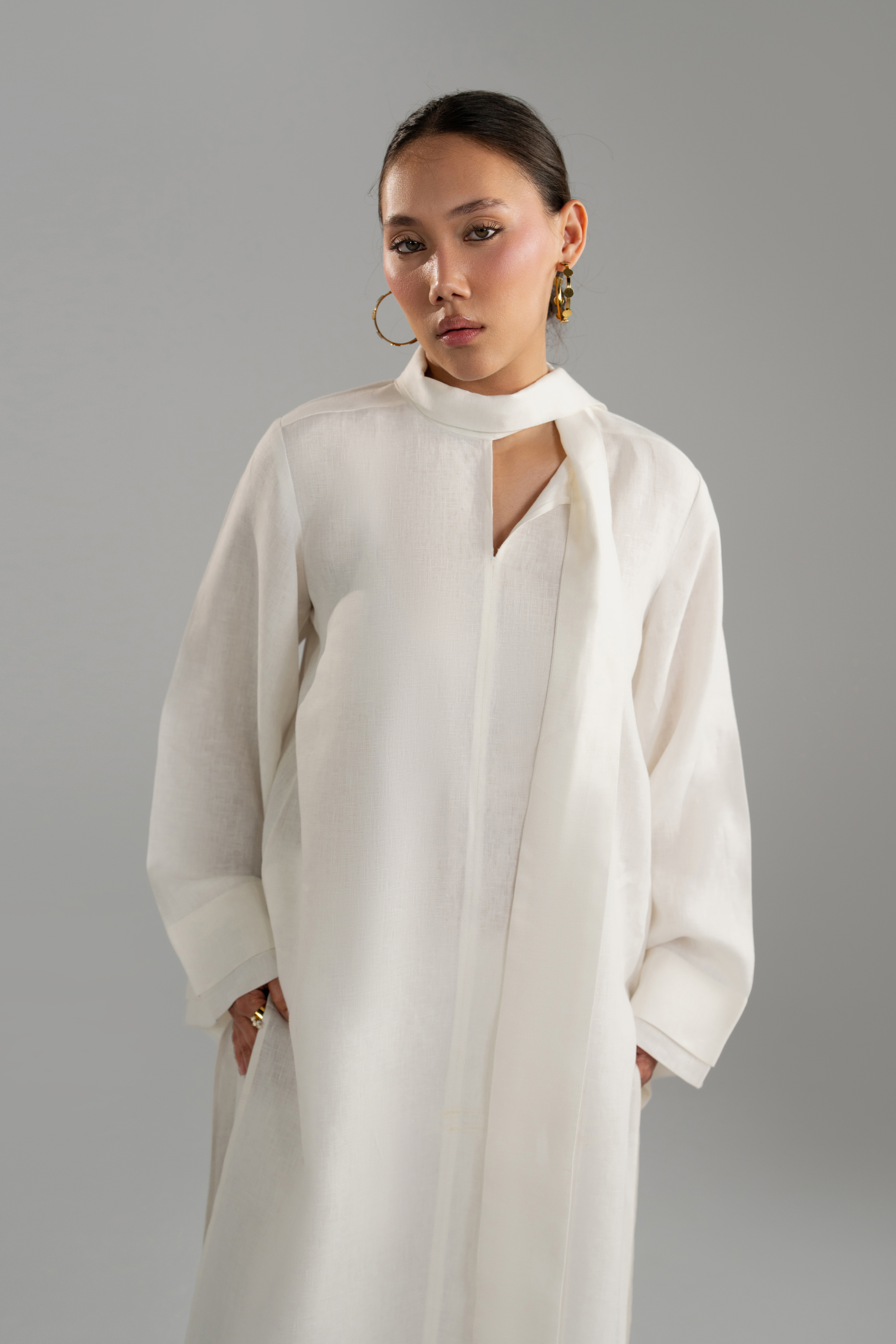White Long tunic With Scarf Set