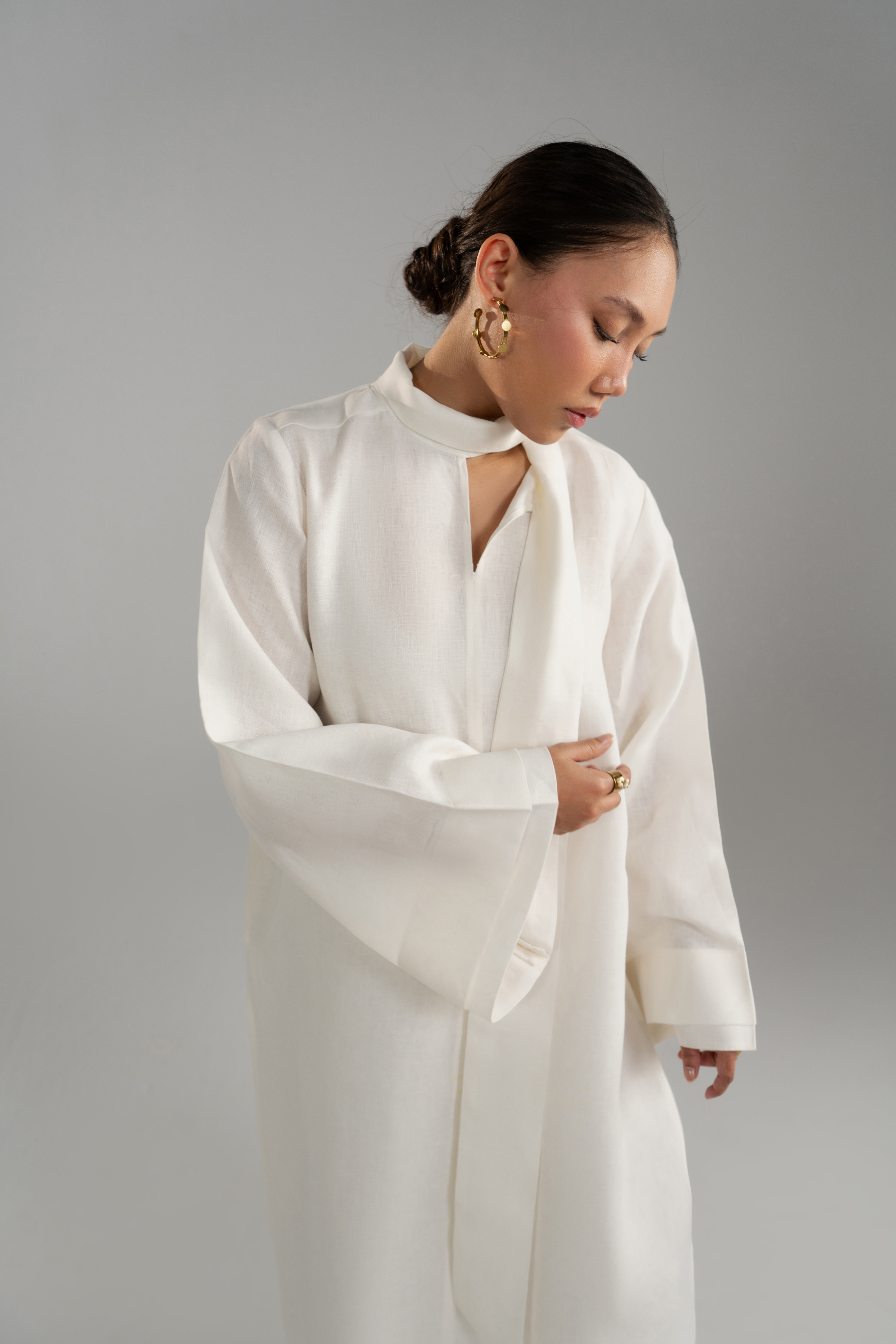White Long tunic With Scarf Set