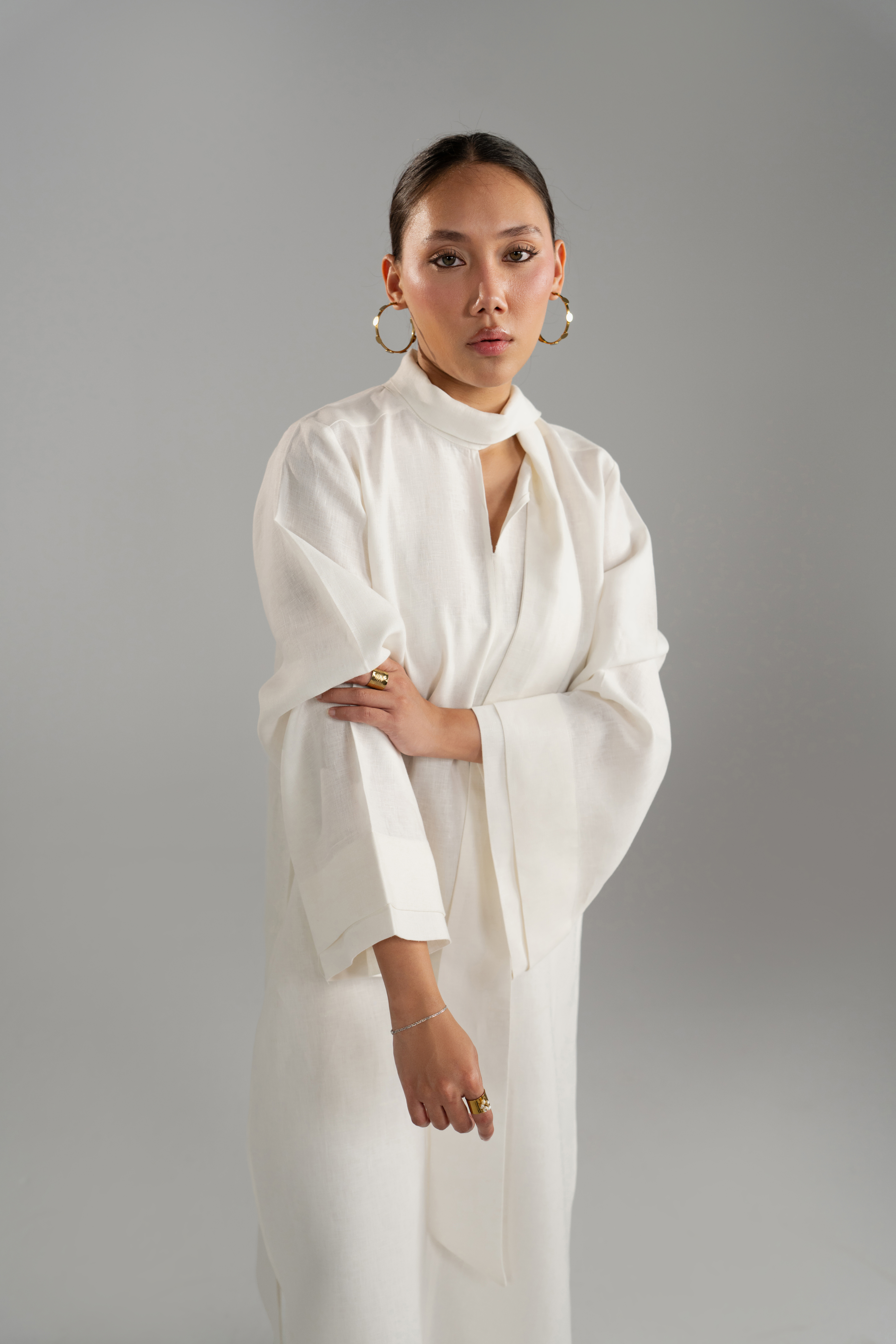 White Long tunic With Scarf Set