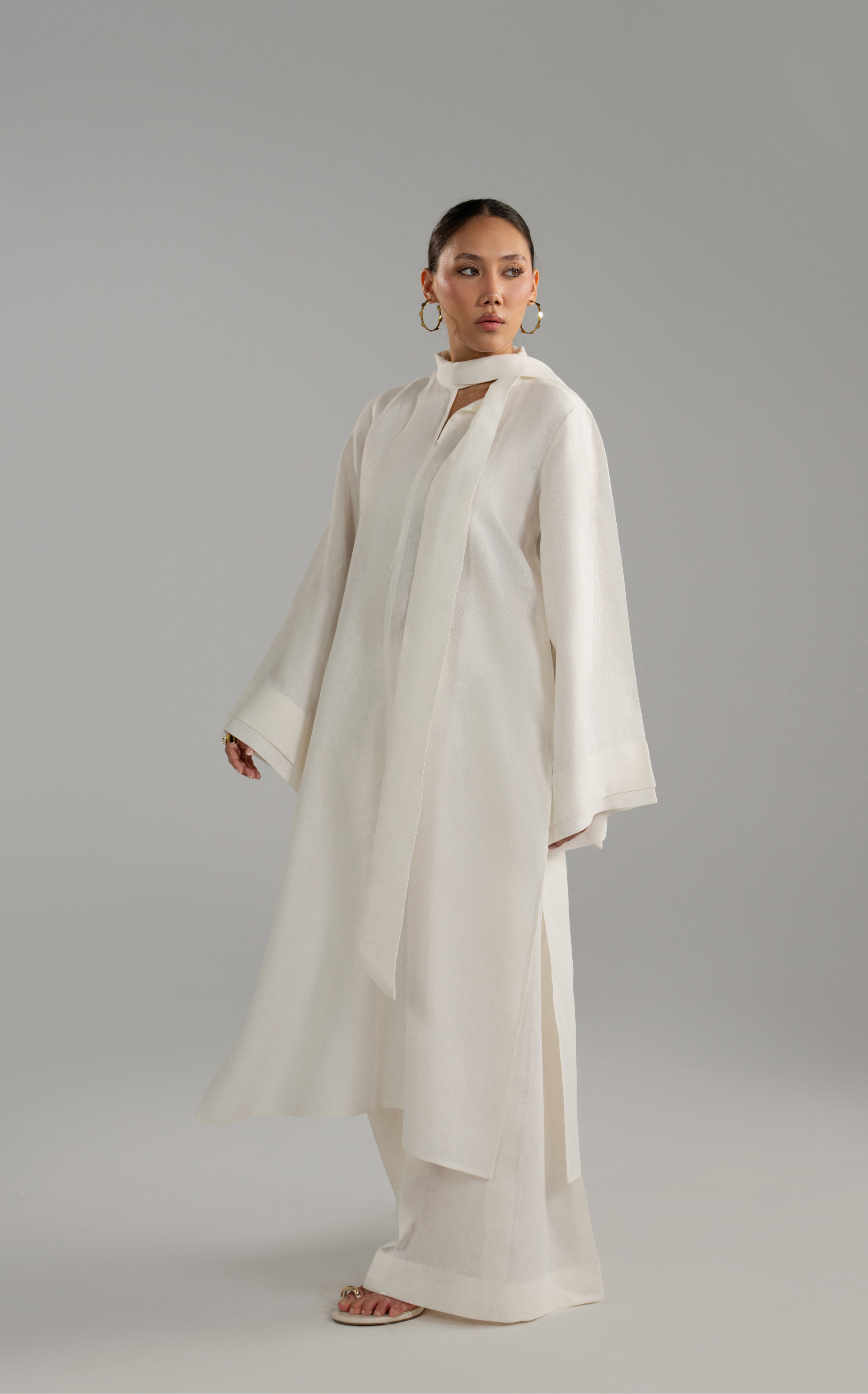 White Long tunic With Scarf Set