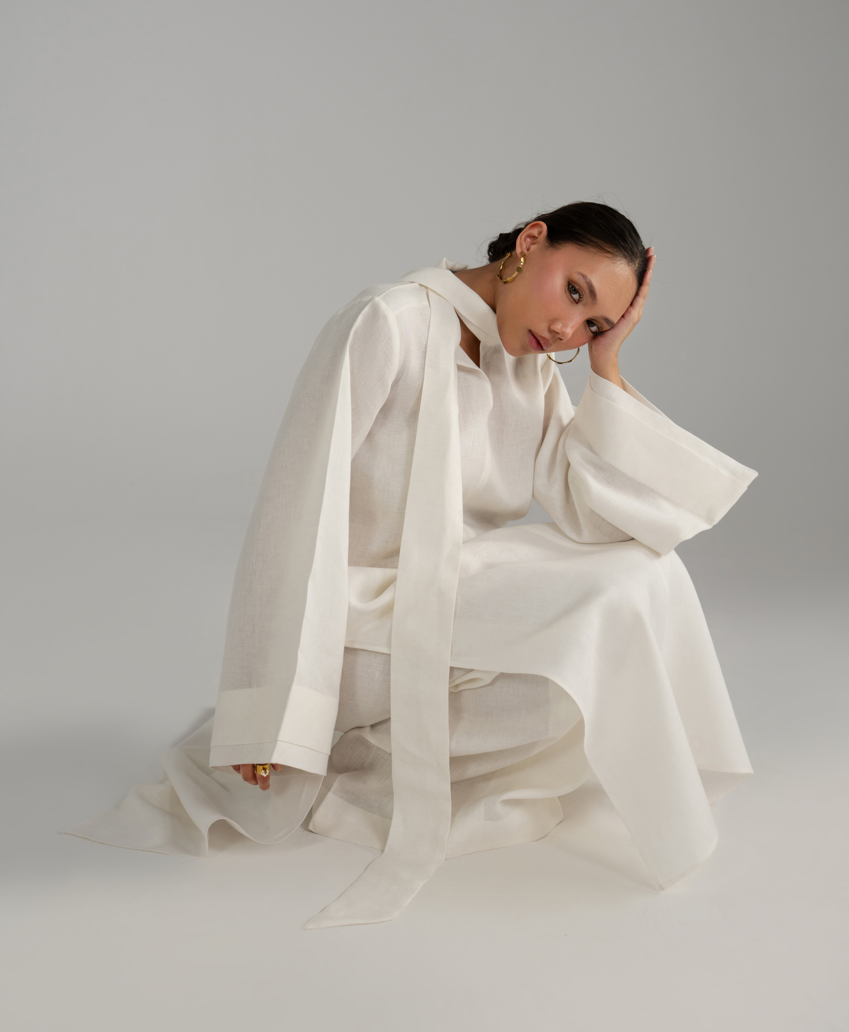White Long tunic With Scarf Set