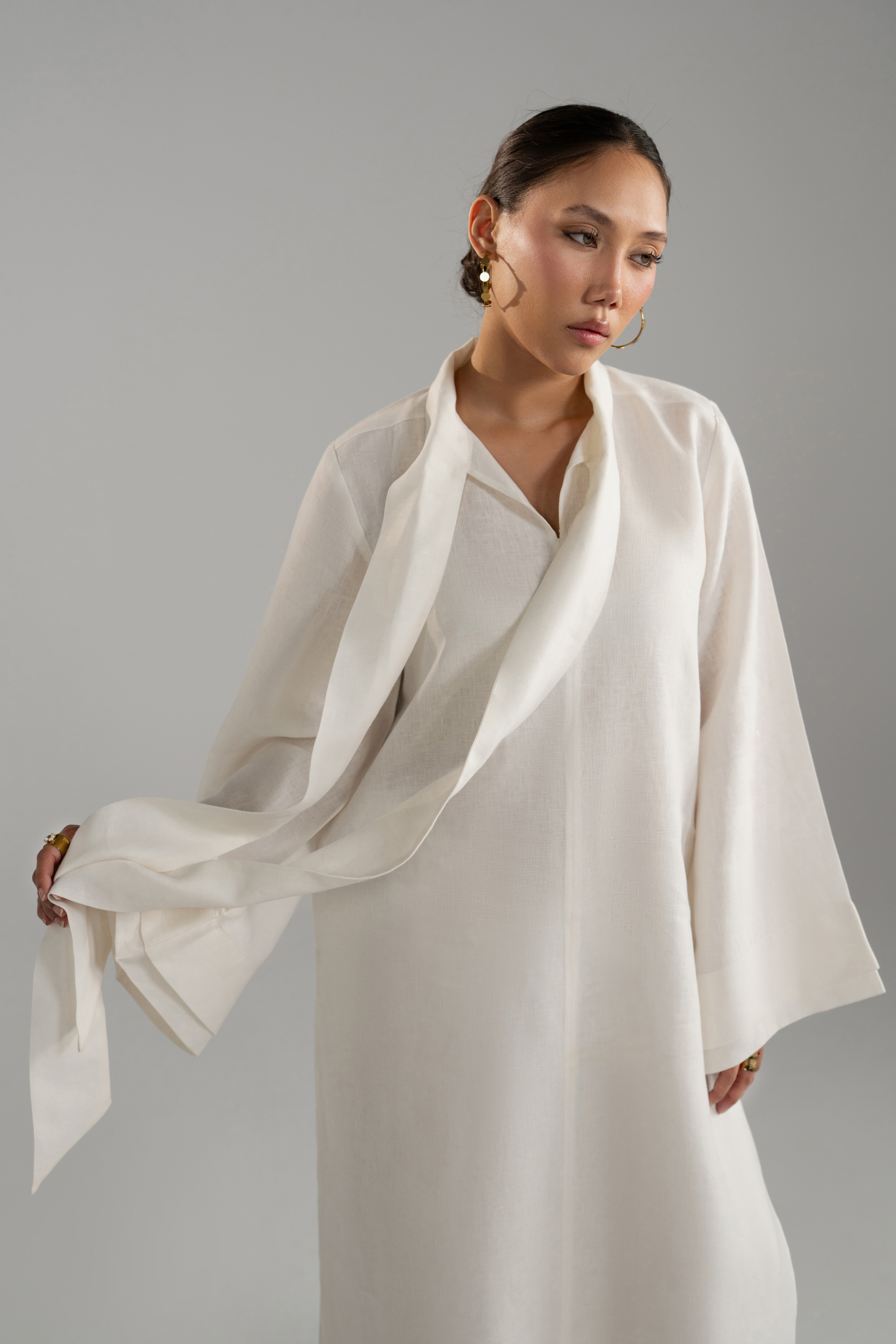 White Long tunic With Scarf Set