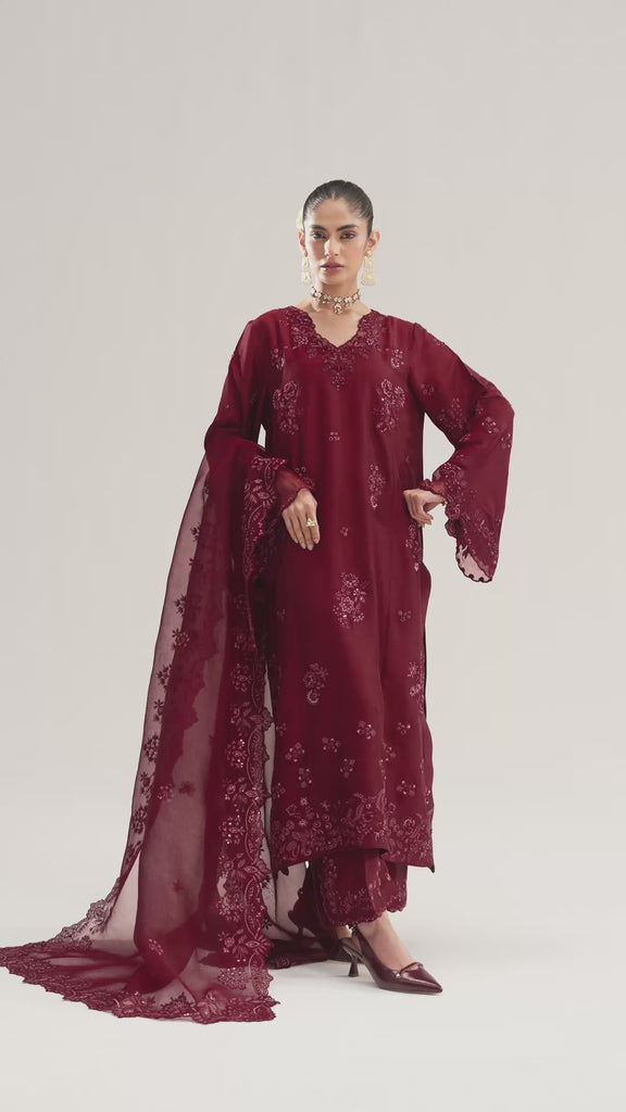 Pakistani formal wear raw silk kameez with floral threadwork and straight trousers wedding outfit