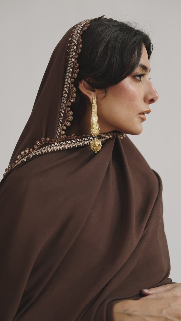 Women’s winter khaddar three - piece in deep brown with premium embroidery – Pakistani winter collection