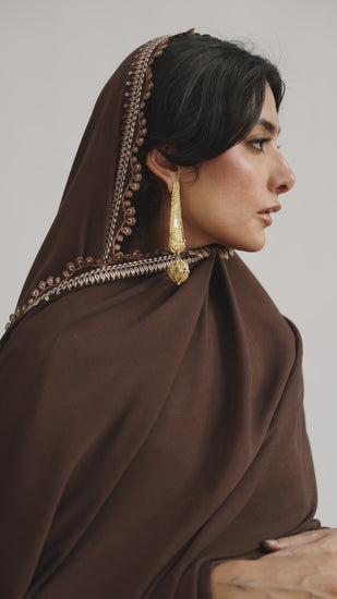 Women’s winter khaddar three - piece in deep brown with premium embroidery – Pakistani winter collection