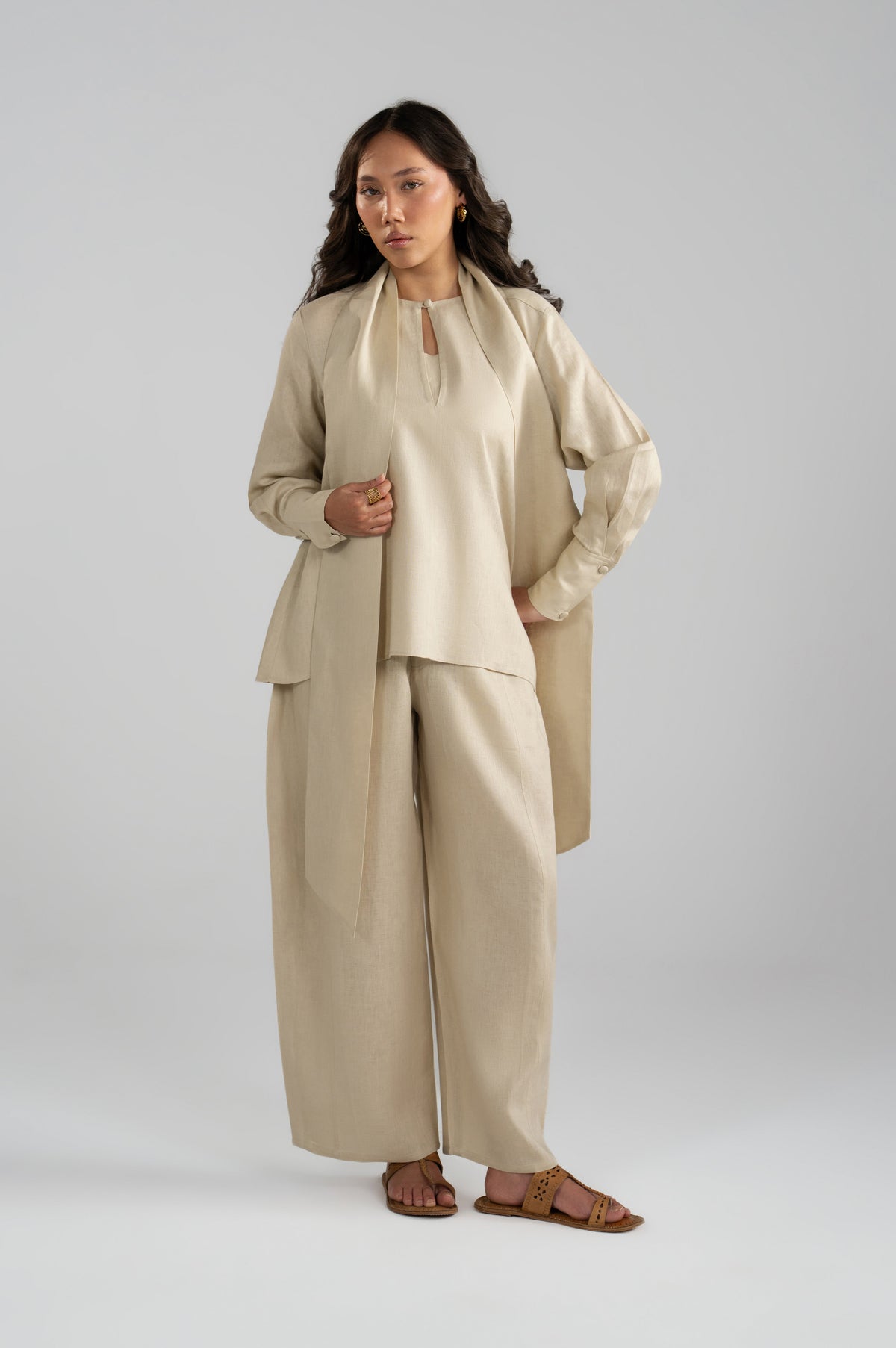 Tuscany linen shirt and trouser co-ord, front view